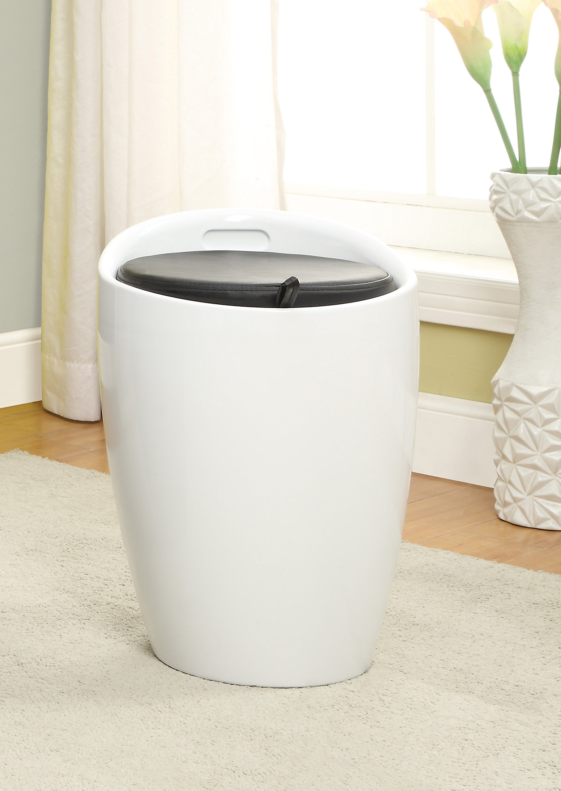 Enitial Lab Kipper Storage Stool - White, Foldable Ottoman with Hidden Storage for Living Room, Bedroom, or Nursery - Perfect for Small Spaces & Organization