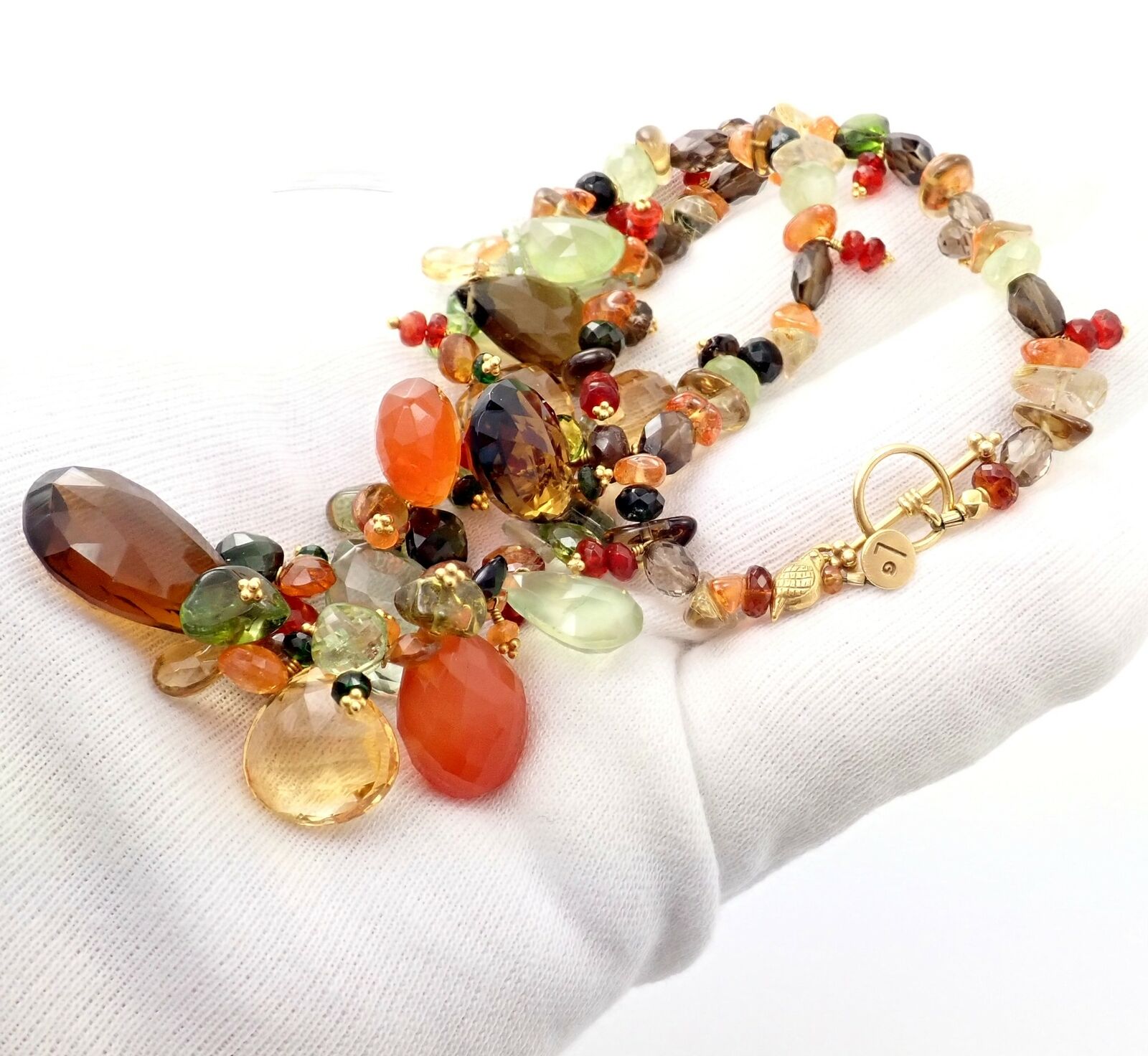 22K Yellow Gold Briolette Onyx Spessartite Bead Candy Necklace by Laura Gibson - Rare Vintage Statement Jewelry for Women, Perfect for Evening Parties & Special Occasions