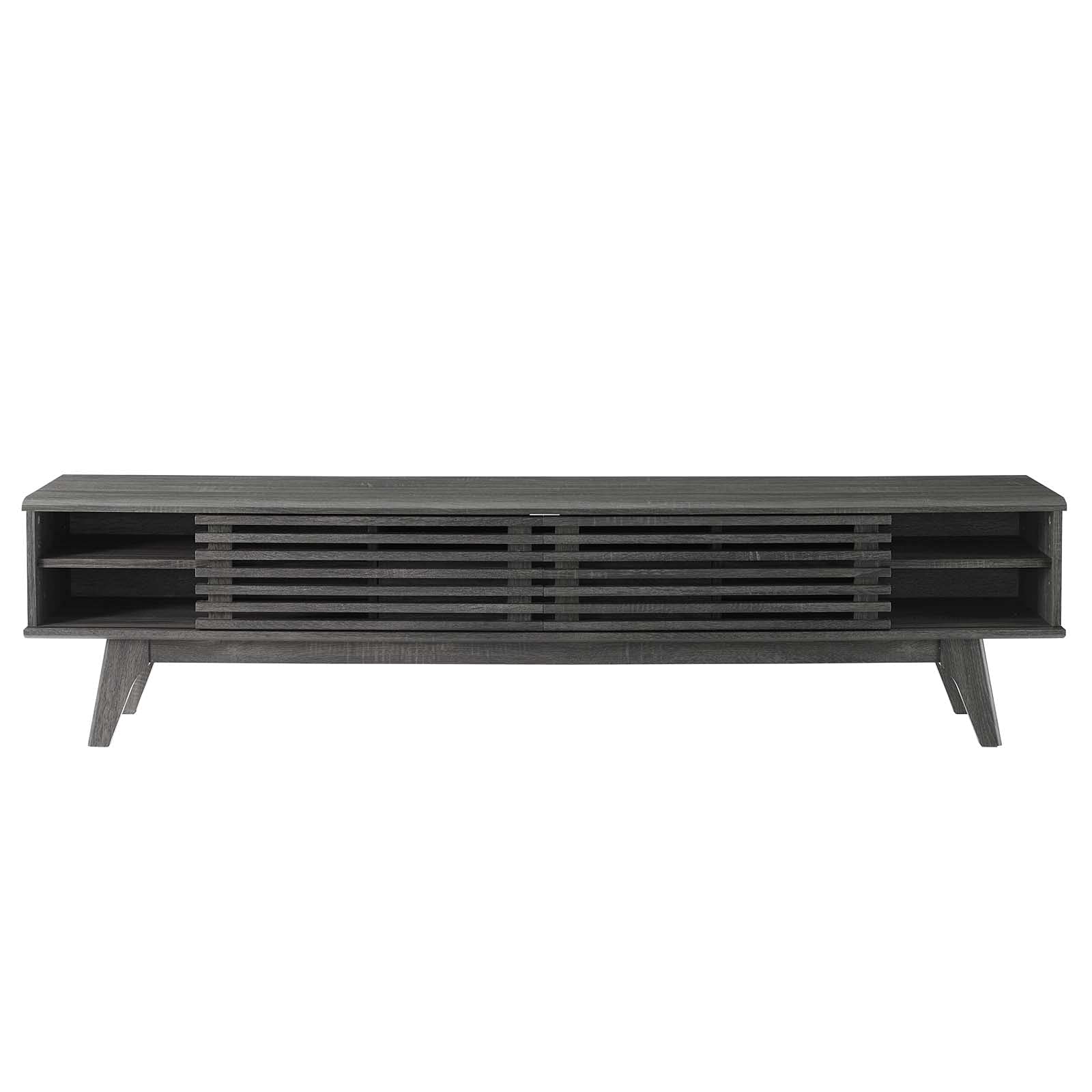 Modern Dark Grey Wood TV Stand Console Table - Stylish Media Entertainment Center for Living Room, Lounge, Hotel & Hospitality Spaces