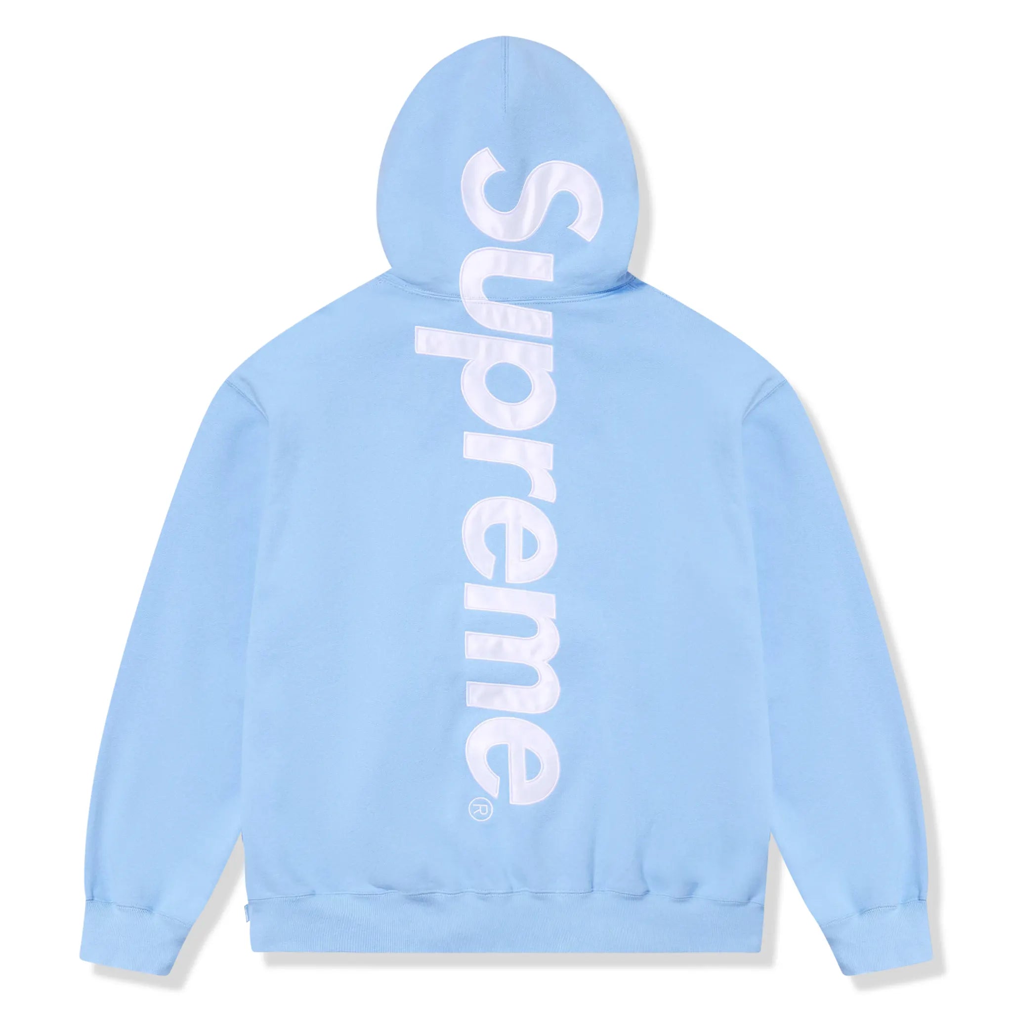 Supreme Satin Applique Light Blue Hoodie for Men & Women - Streetwear Fashion Pullover with Unique Design - Perfect for Casual Outfits, Urban Style & Winter Layering