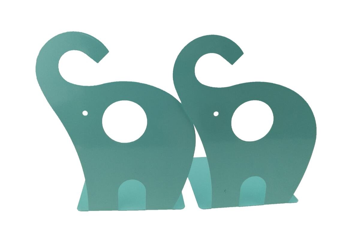 Cartoon Cute Elephant Non-Slip Metal Bookends for Office Desk - Blue & Green | Perfect for Organizing Books, Files & Decor in Home, Office & Kids Room