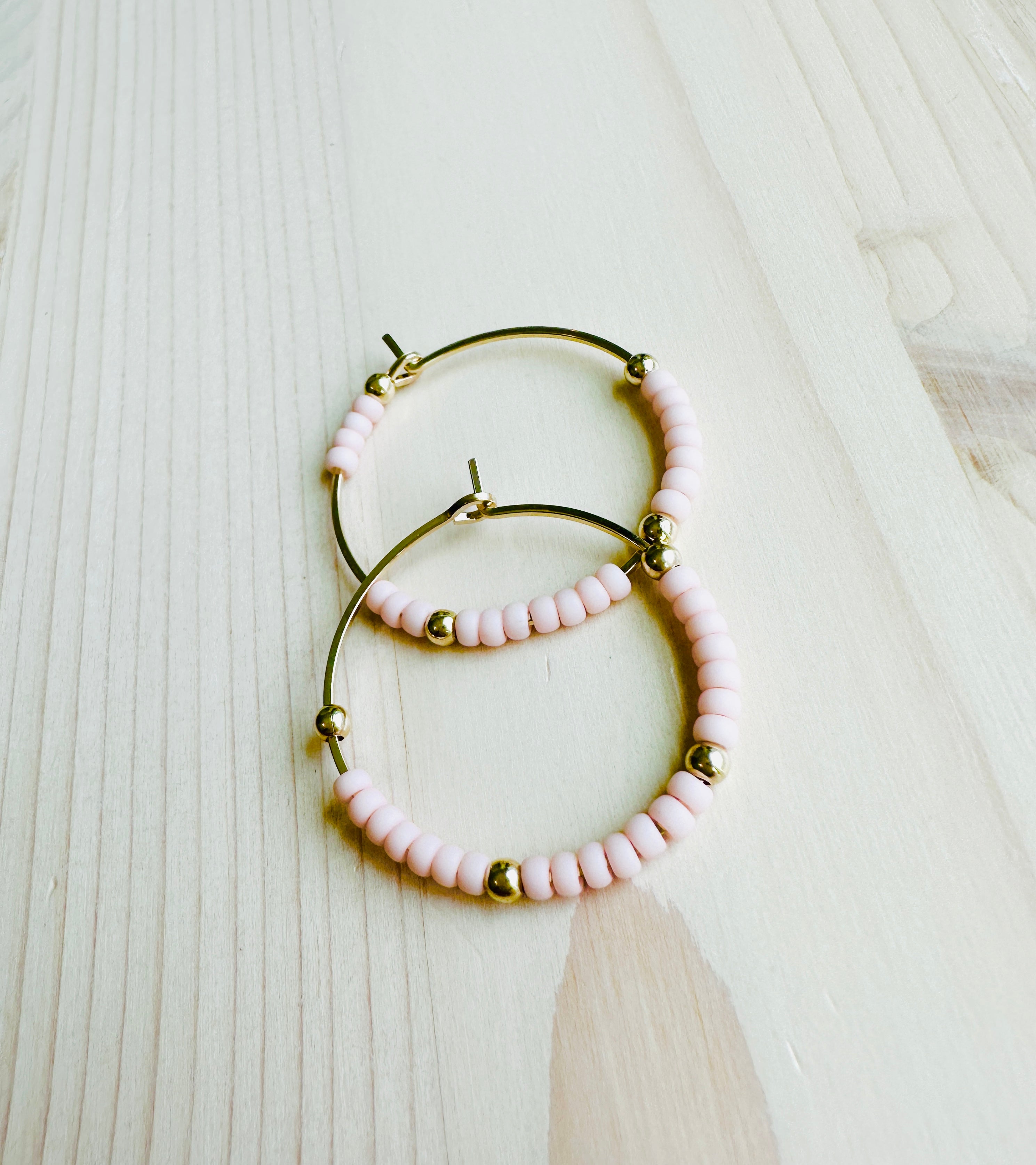 Elegant Pale Pink Beaded Hoop Earrings for Women | Boho Chic Jewelry | Perfect for Weddings, Parties & Everyday Wear