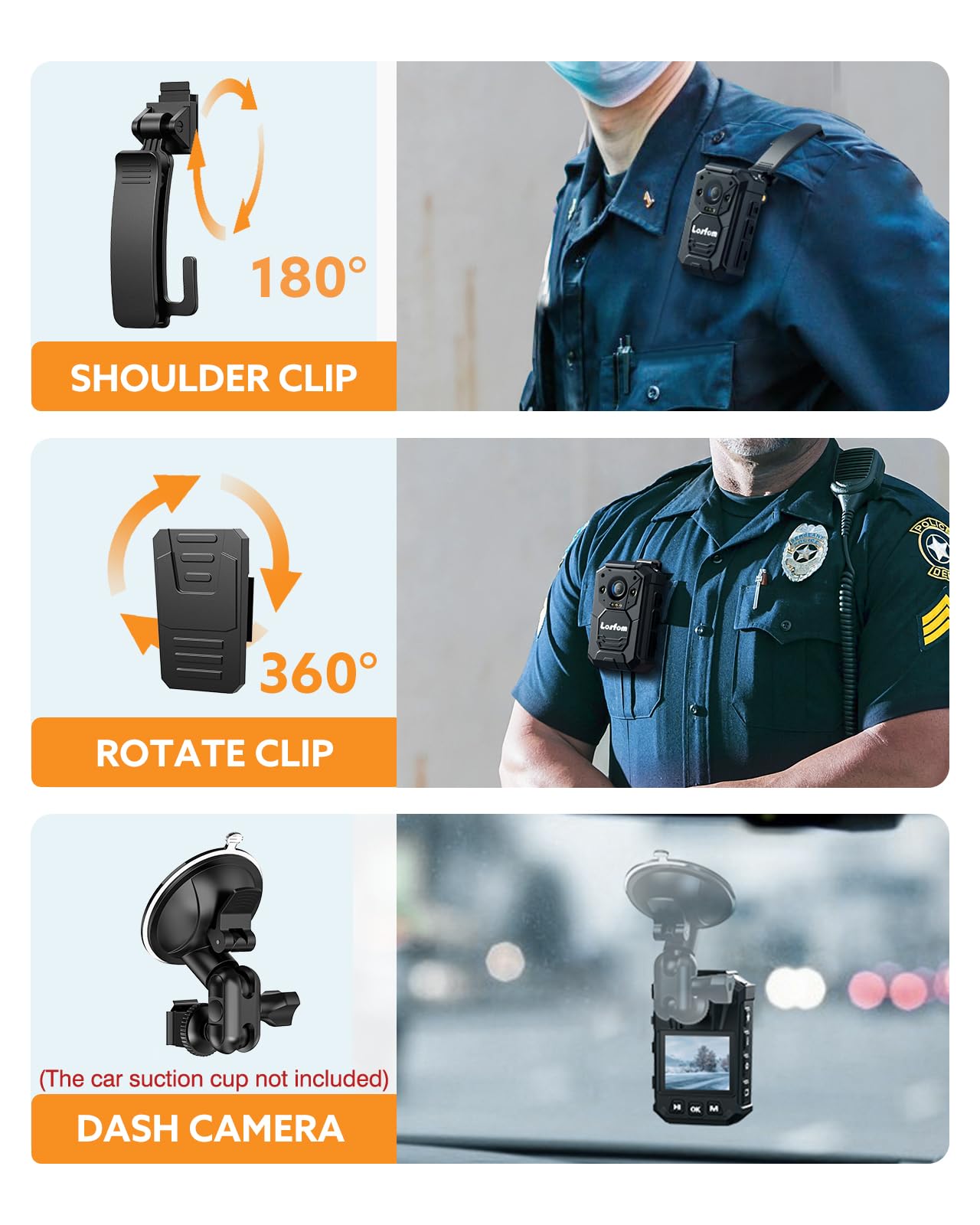 WD9 2K Body Worn Camera with 256GB Storage & GPS | 16-Hour Battery Life (3500mAh) | Waterproof Police Camera with LED Light & Remote Control | Perfect for Law Enforcement, Security Guards & Outdoor Activities