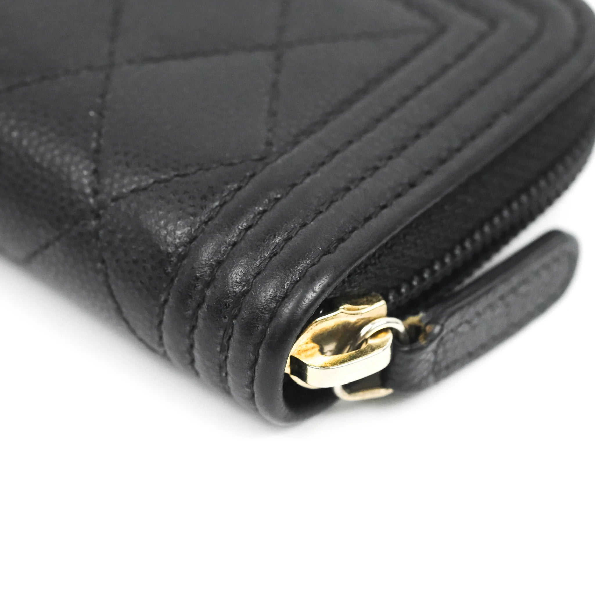 Chanel Boy Zipped Coin Purse in Black Caviar Leather with Gold Hardware - Luxury Wallet for Women, Perfect for Parties & Everyday Use