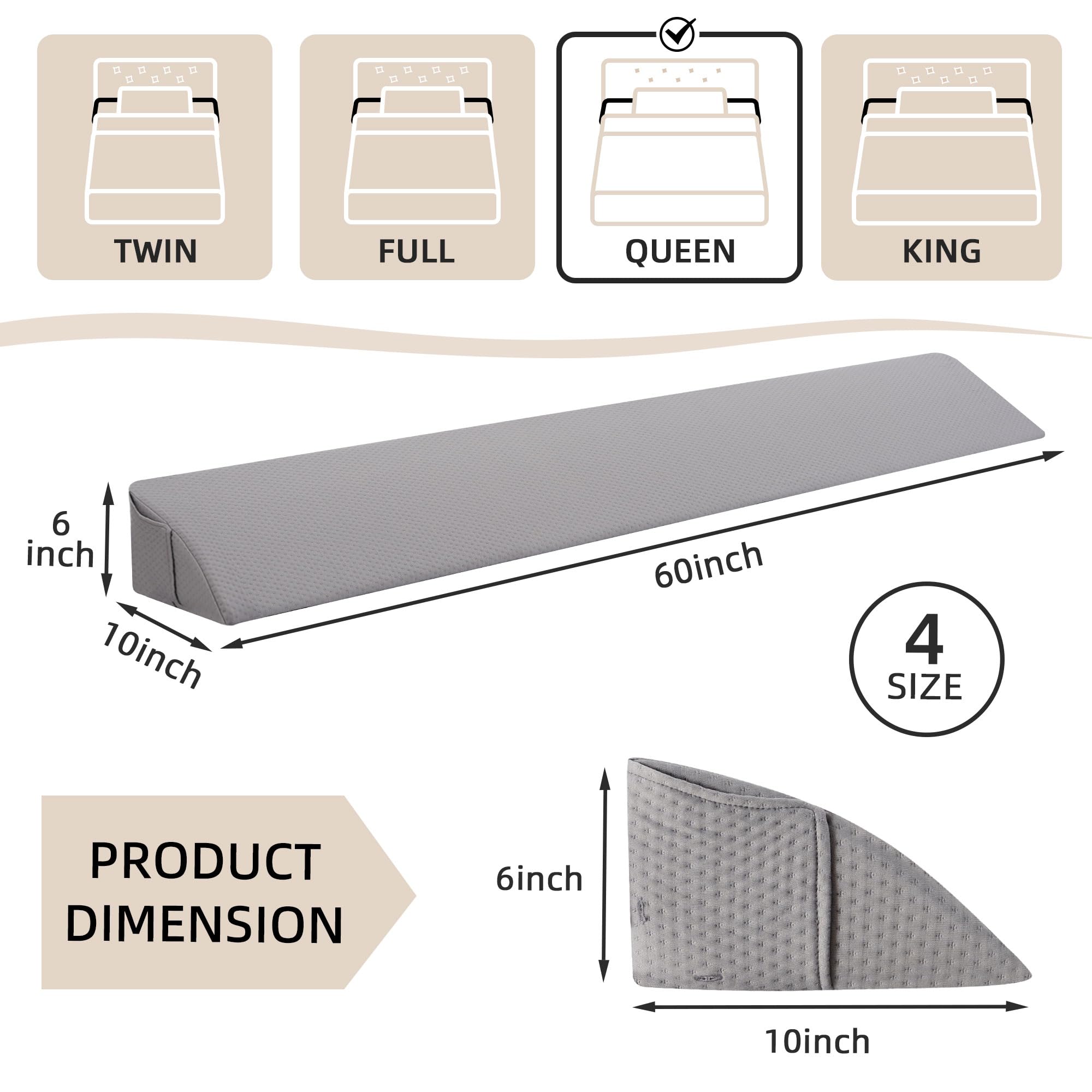 **Queen Size Bed Wedge Pillow - Headboard Gap Filler (0-8