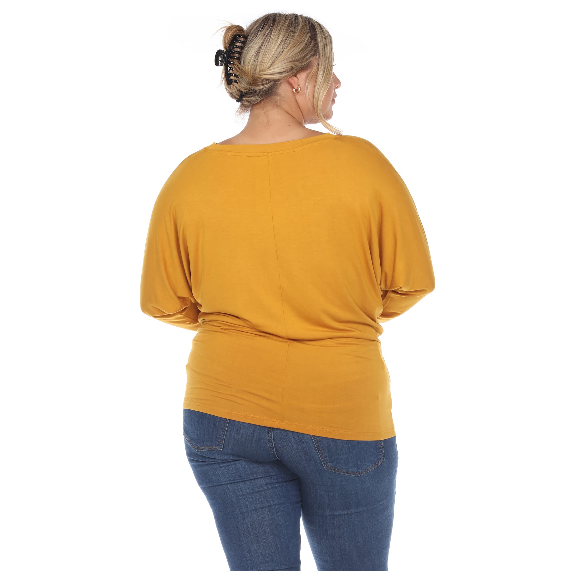 Plus Size Women's Dolman Sleeve Boat Neck T-Shirt - White Mark Casual Blouse for Work, Date Night & Everyday Wear