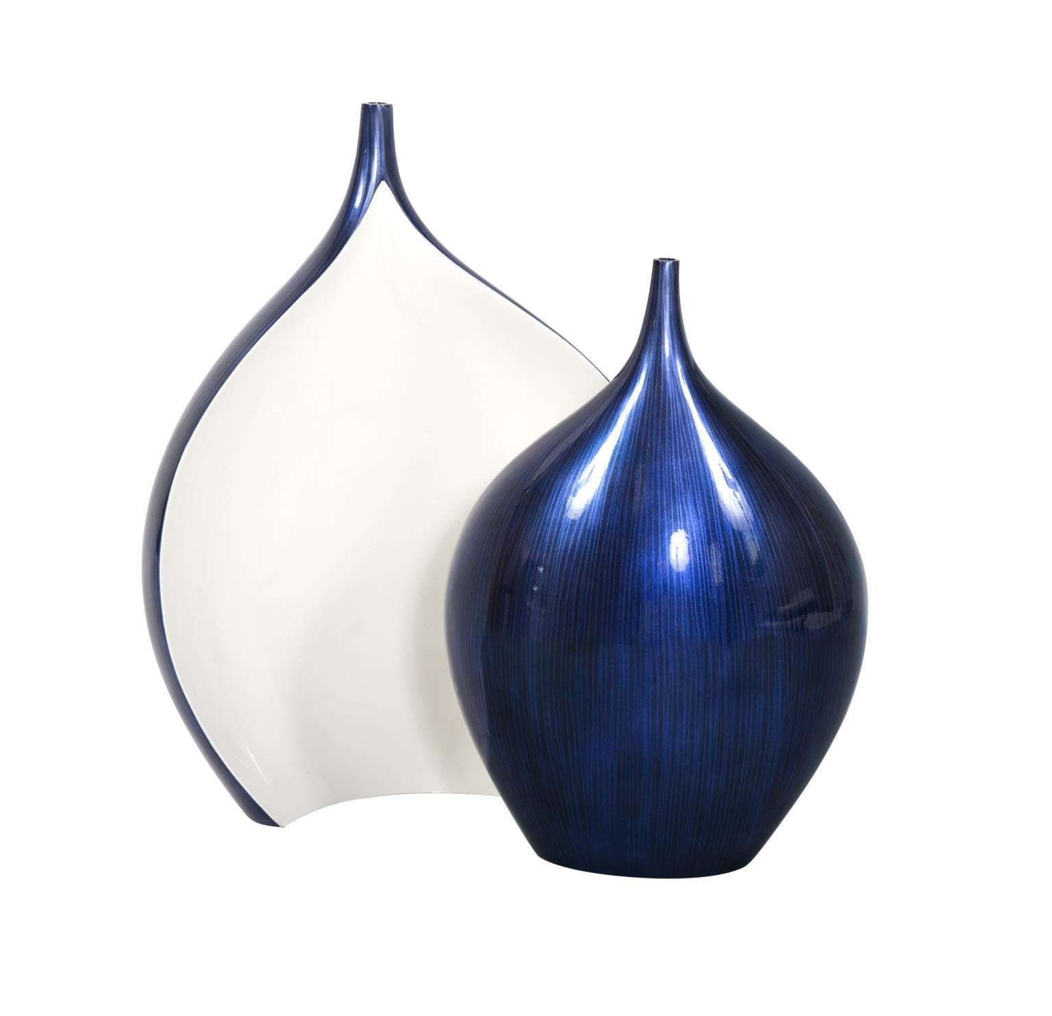 Howard Elliott Cobalt Blue Wooden Vase - Handcrafted Home Decor with Rich Cobalt Blue & Brushed Black Lacquered Finish - Perfect for Table Centerpiece, Flowers, Console Table & Living Room Decor - Ideal for Farmhouse, Modern & Boho Style Home Decor