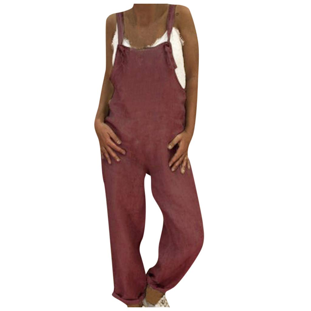 Women's Loose Fit Denim Overalls Romper - Plus Size Casual Jumpsuit Playsuit for Maternity & Everyday Wear (Wine, XXL) - Perfect for Outdoor Activities, Shopping & Relaxing