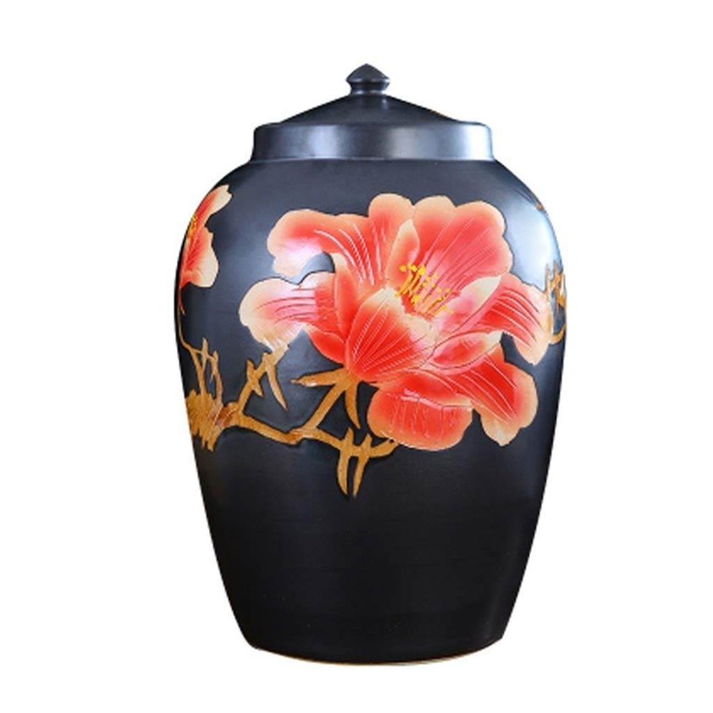 Premium Ceramic Storage Containers for Rice, Tea, Water & Wine - Airtight Household Food Storage Jar (Black, 34x53cm) - Ideal for Kitchen Pantry, Dining Room & Bar Organization