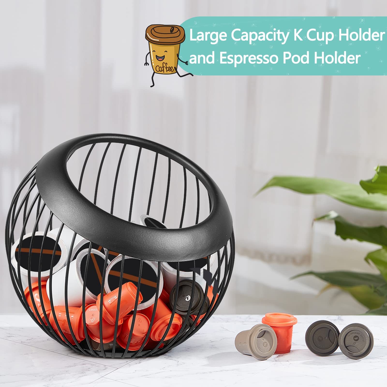 2-Pack Large Capacity Stainless Steel Coffee Pod Holder - Espresso Capsule Organizer & Multi-Purpose Wire Fruit Bowl for Kitchen Countertop, Office, or RV Use (Black)