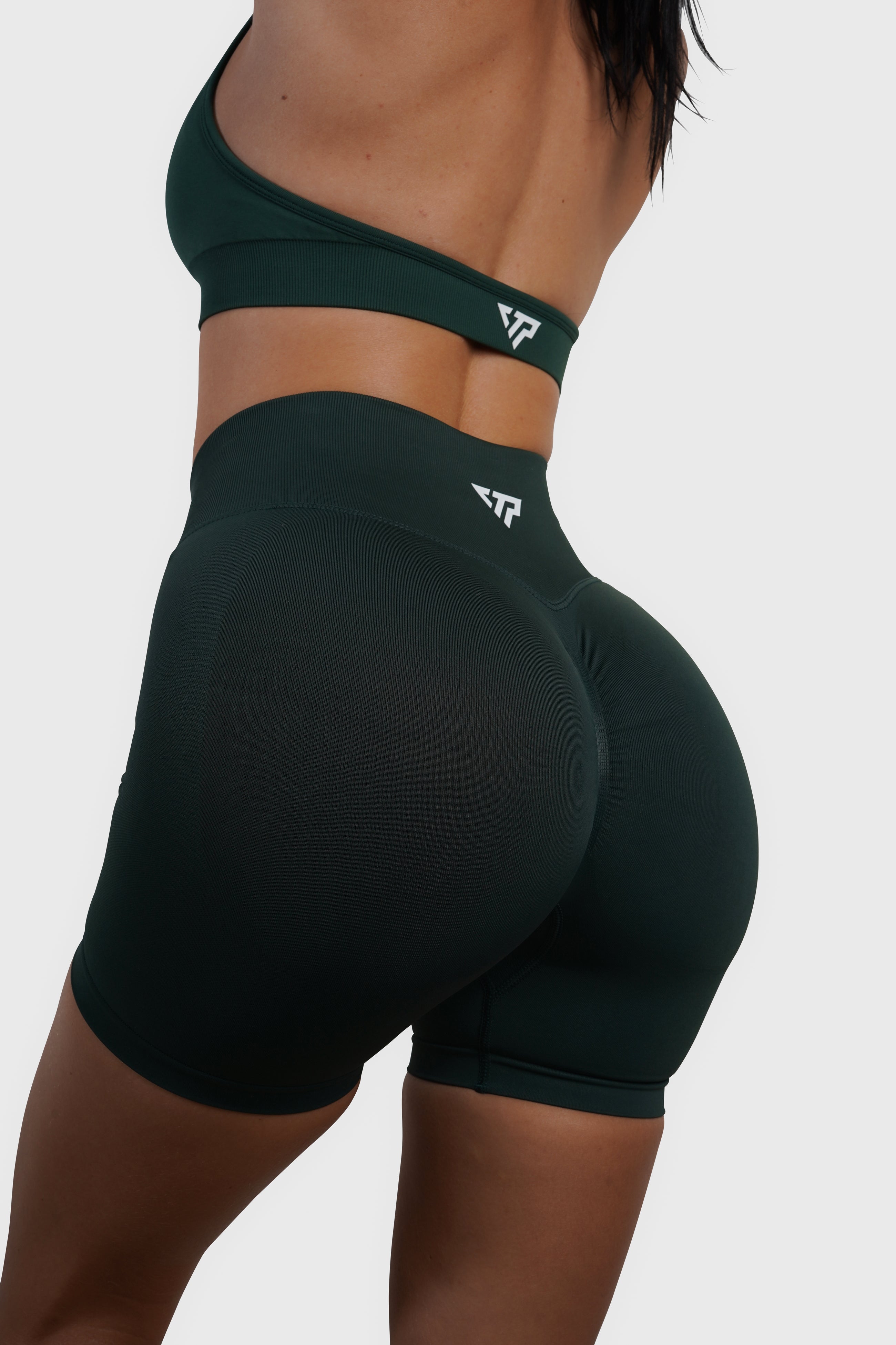 **Core Scrunch Shorts for Women - Forest Green - High Waisted Yoga Running Workout Shorts - Comfortable & Breathable for Gym, Lounge, and Casual Wear**