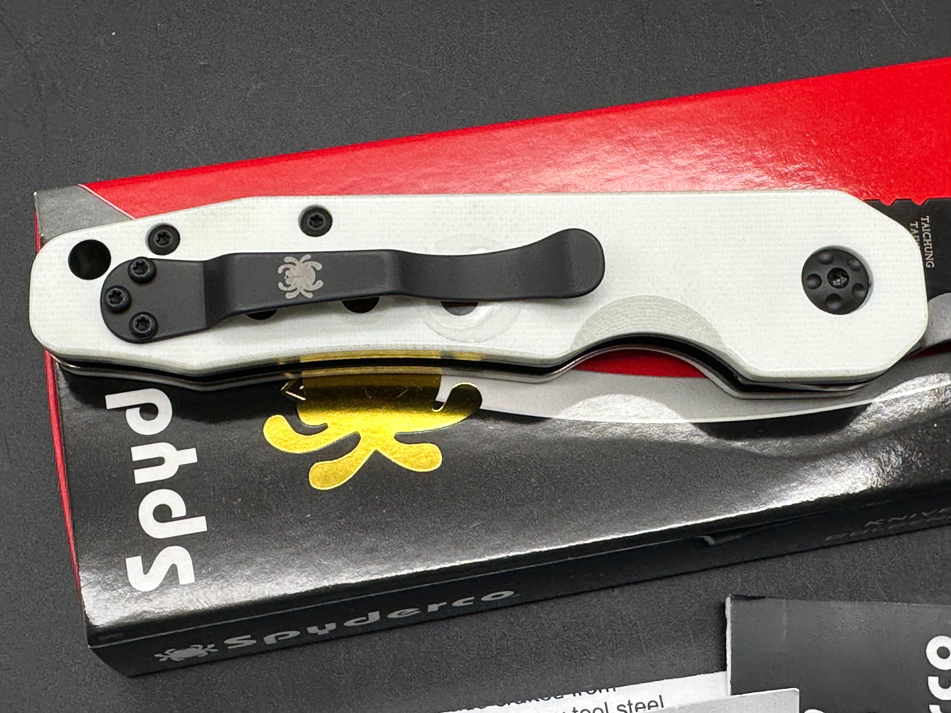 Spyderco Smock Folding Knife - Smooth White G10 Handle, Black Rex 45 Blade - GP Knives Exclusive | EDC, Outdoor, Camping, Survival Gear