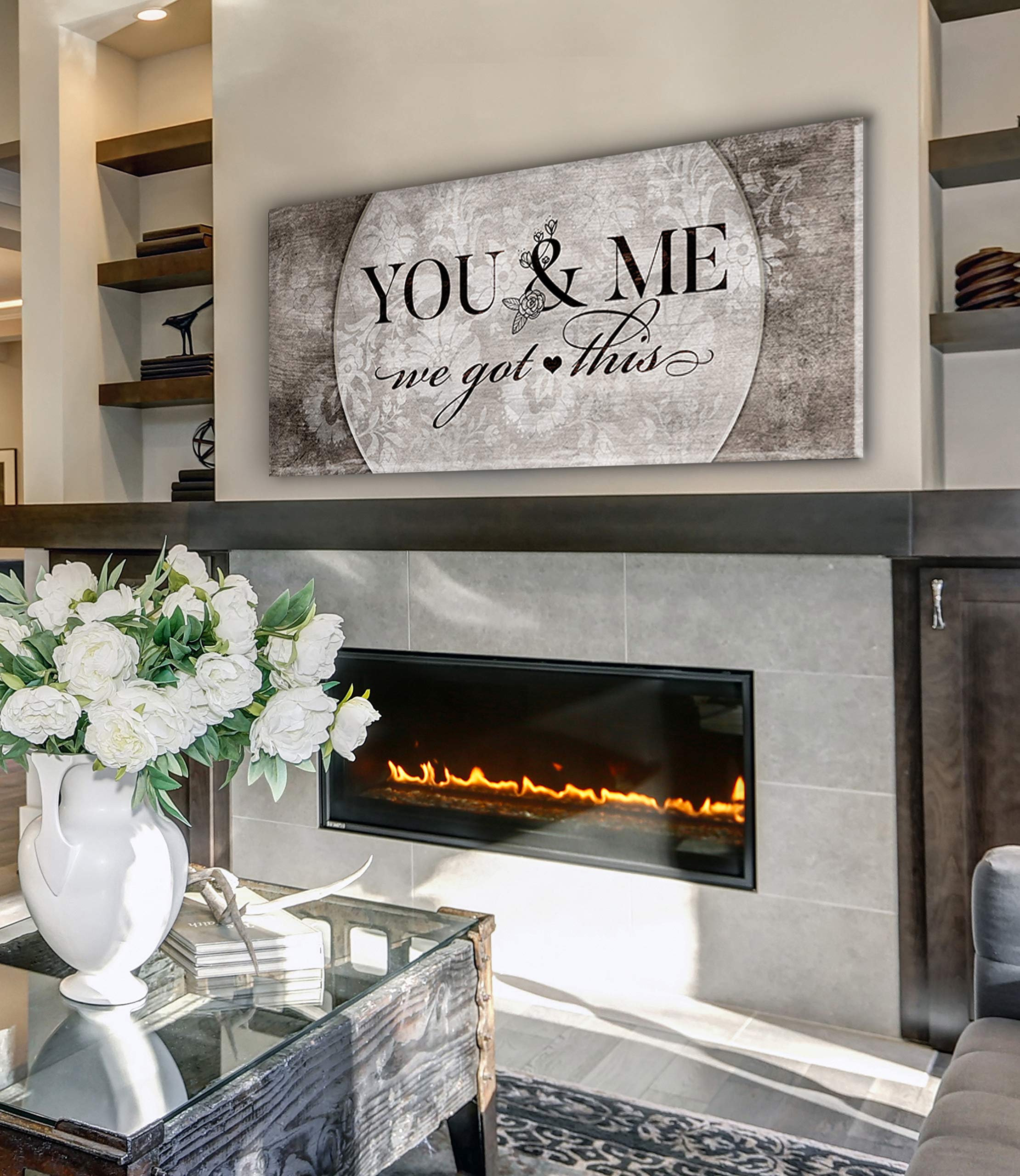 Rustic Wood Framed Canvas Wall Art for Couples - 'You & Me We Got This' Bedroom Decor (42x19 Inches, Brown) | Ready to Hang Romantic Home Decor for Master Bedroom, Wedding Gift & Anniversary Present