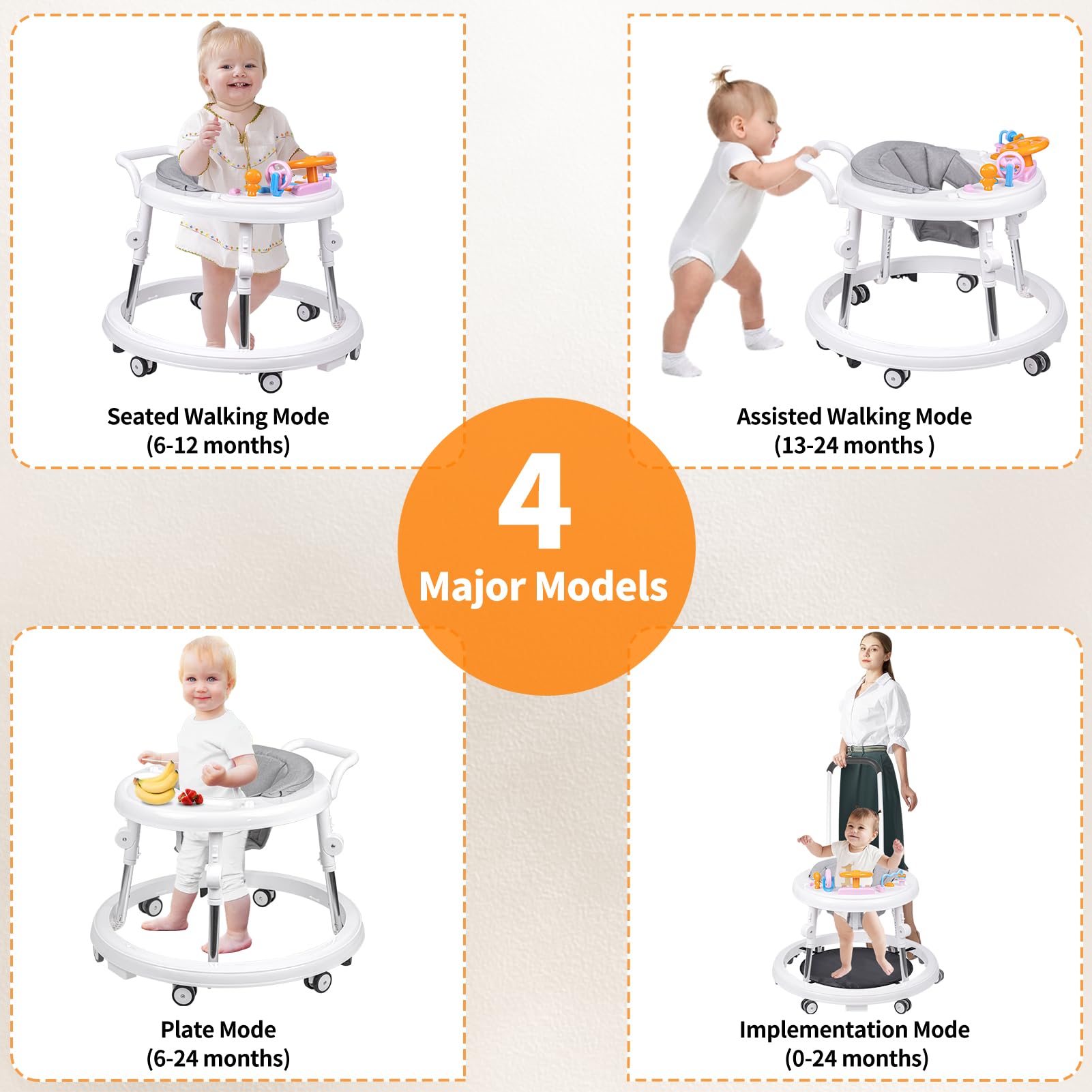 Foldable 9-Speed Adjustable Baby Walker with Wheels & Music - Anti-Fall Infant Activity Center with Foot Pads for Boys & Girls 6-24 Months | Perfect for Learning to Walk & Indoor Playtime