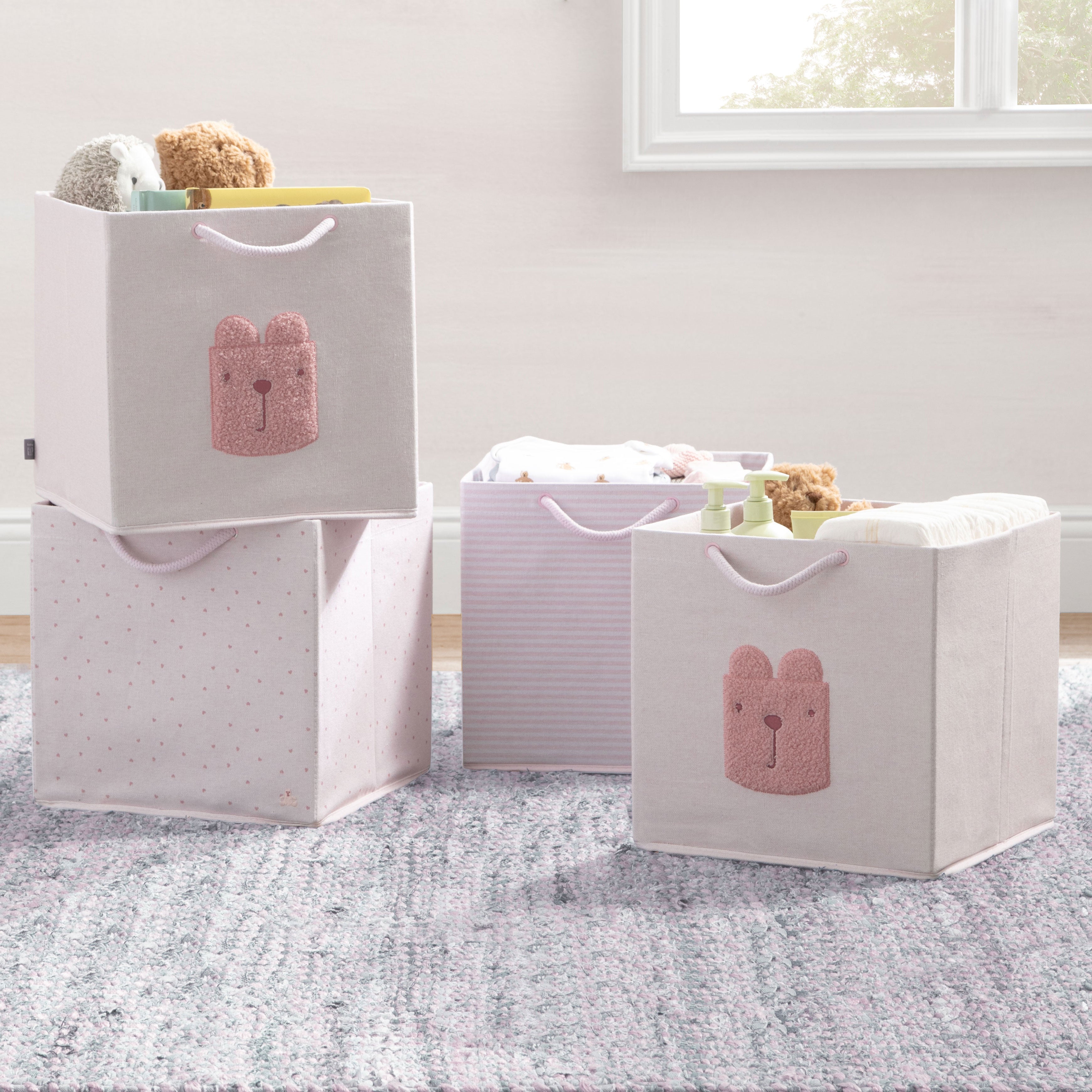 BabyGap 4-Pack Brannan Bear Fabric Storage Bins with Handles - Organize Nursery, Kids' Room & Playroom Toys, Books & Clothes | Soft & Durable Cotton Storage Solutions for Baby Essentials