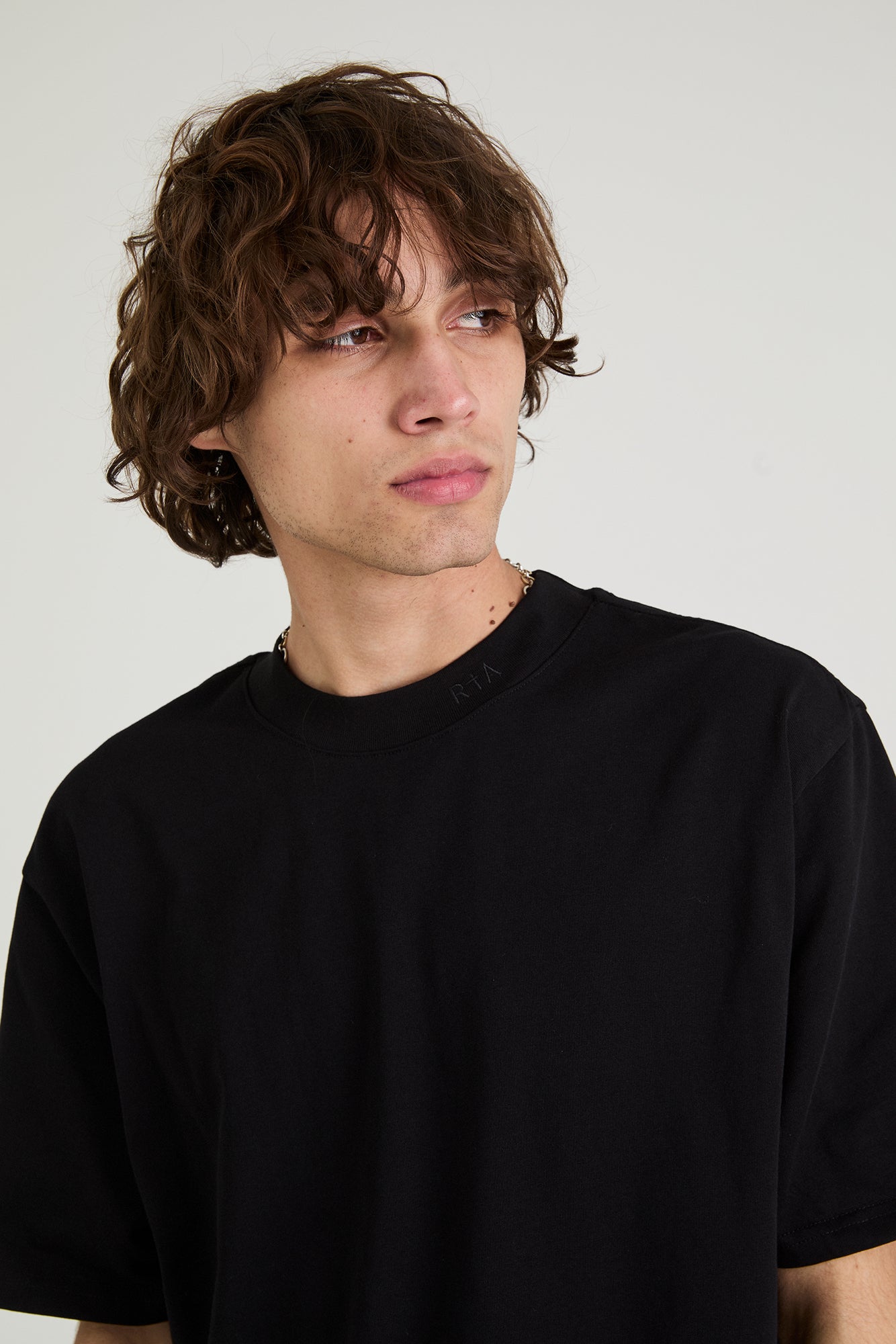 RICO Mock Neck Short Sleeve T-Shirt for Men - Black Collar with Logo Design | Casual Wear, Street Style, Everyday Outfits