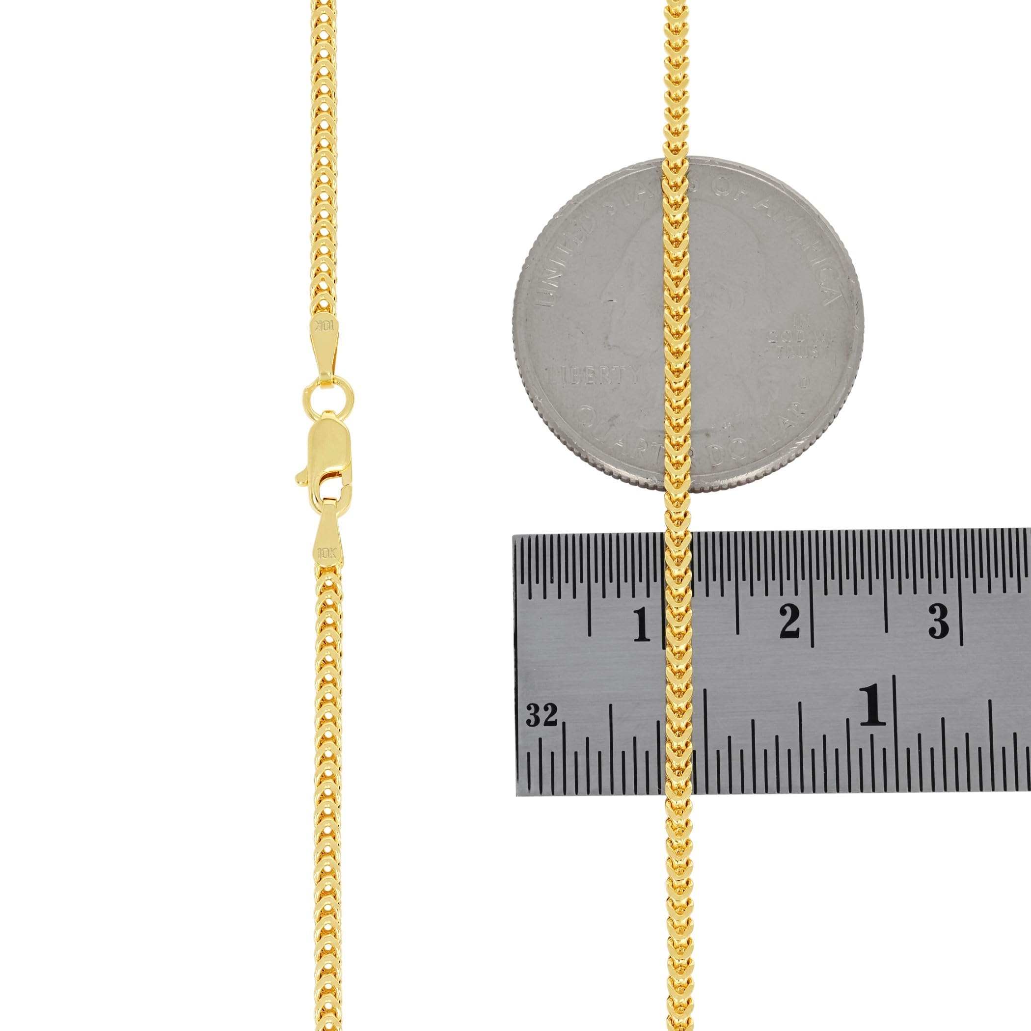 10k Real Yellow Gold Franco Square 2mm Box Chain Necklace for Men & Women - Italian Wheat Chain Jewelry 16