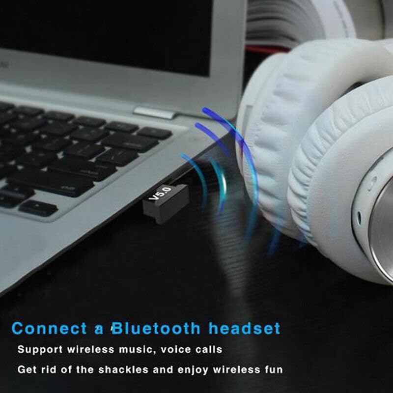 Bluetooth 5.0 USB Adapter for PC & Laptop - Wireless Dongle Receiver Compatible with Windows 11/10/8/7 - Plug and Play for Headphones, Speakers, Keyboard, Mouse, Printer - Perfect for Home Office, Gaming & Wireless Audio Setup