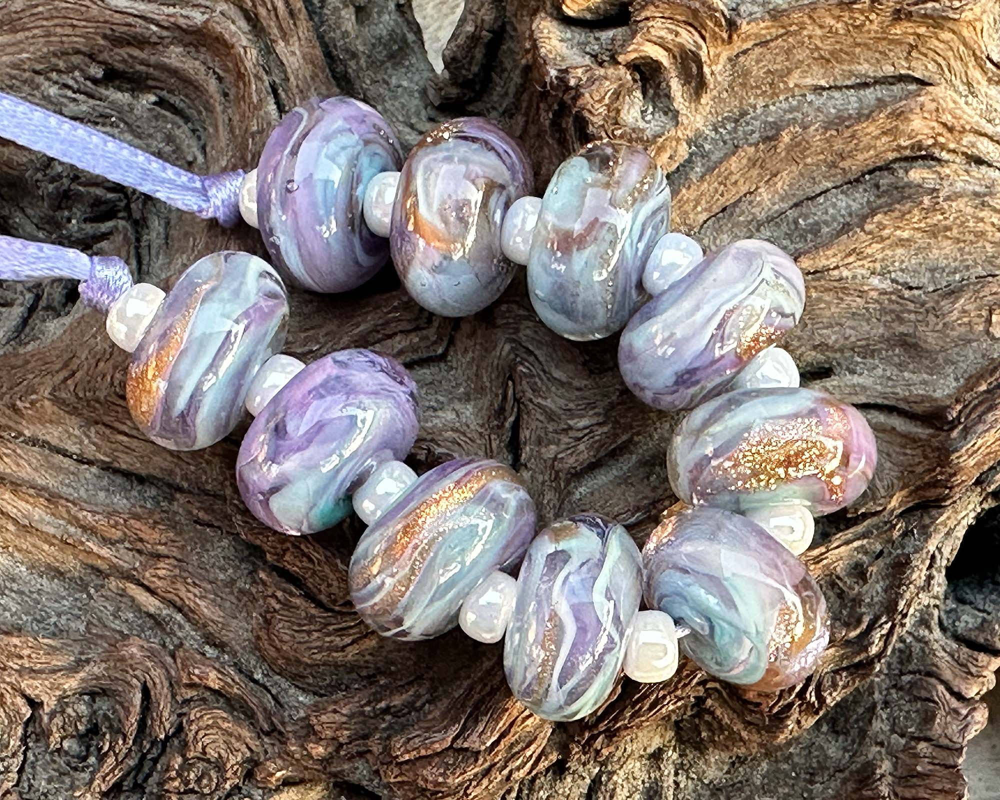 10pcs Purple Aqua Shimmer Lampwork Glass Beads for Jewelry Making - DIY Bracelets, Necklaces, Earrings & Home Decor Crafts