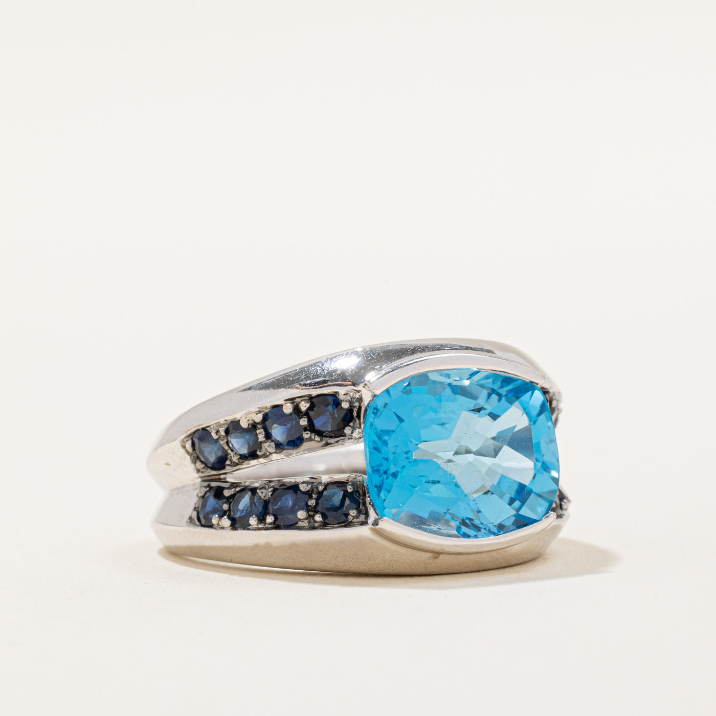 Exquisite 6.75ct Topaz & 1.12ct Sapphire Cocktail Ring - Size 9 | Elegant Statement Jewelry for Evening Parties, Weddings & Special Occasions