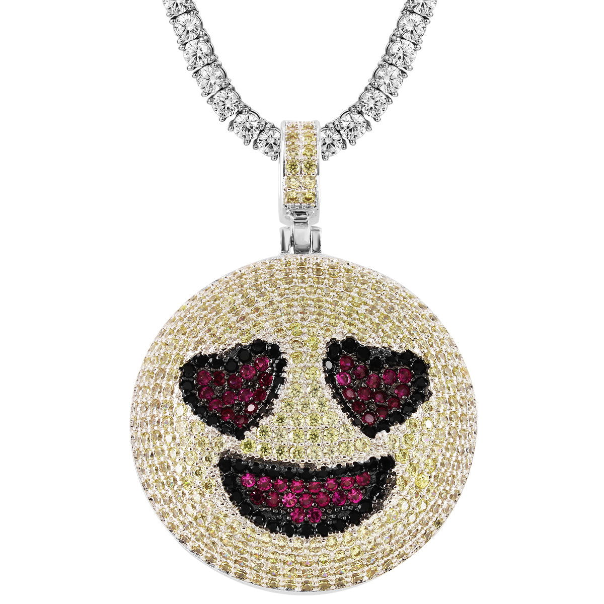 Men's Love Struck Circle Emoji Custom Pendant Chain Necklace - Romantic Gift for Boyfriend, Husband & Anniversary - Perfect for Valentine's Day & Couples Jewelry