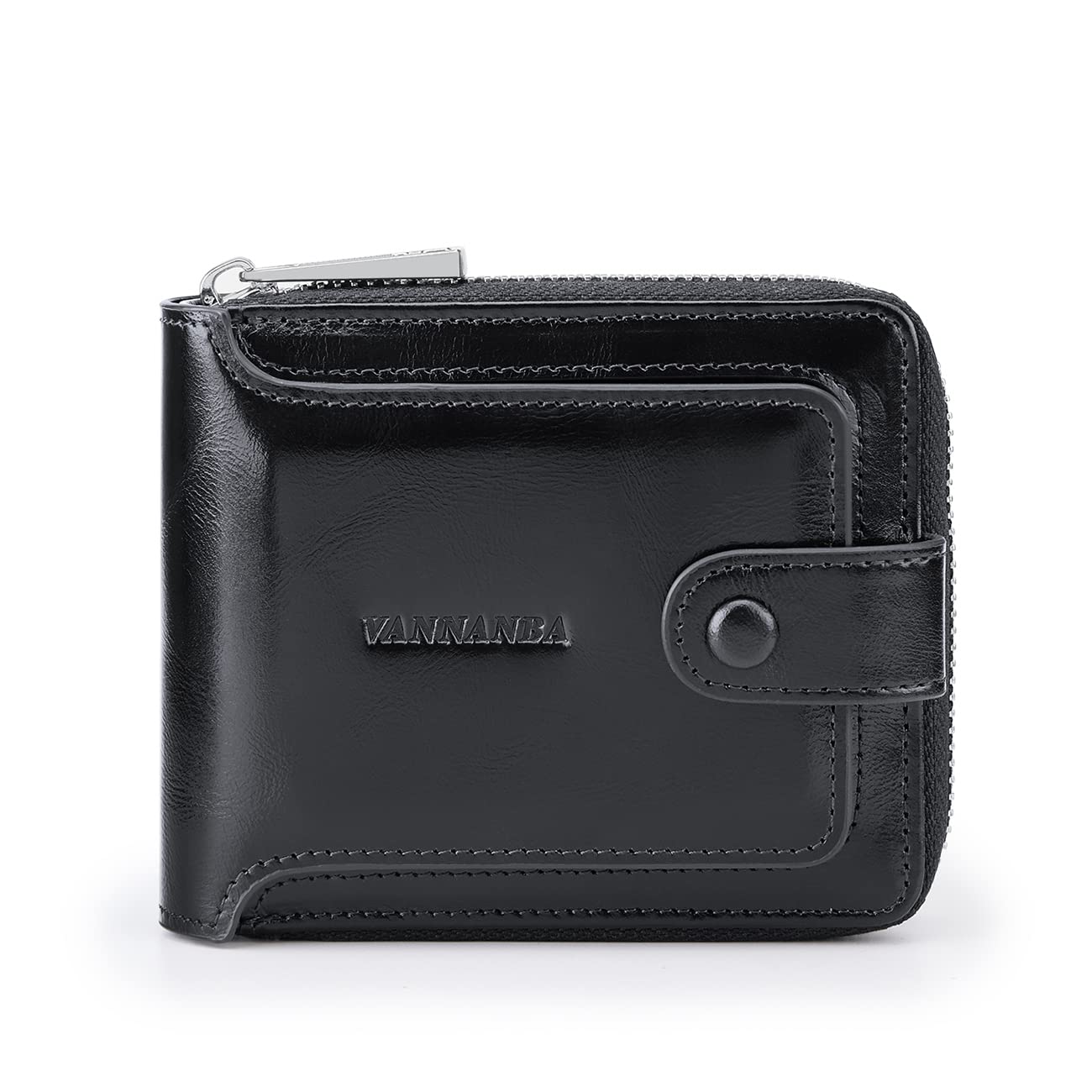 VANNANBA Men's RFID Blocking Leather Bifold Wallet with Zipper & ID Window - Slim Zip Coin Pocket Wallet for Men (Black) | Perfect for Travel, Business & Everyday Use