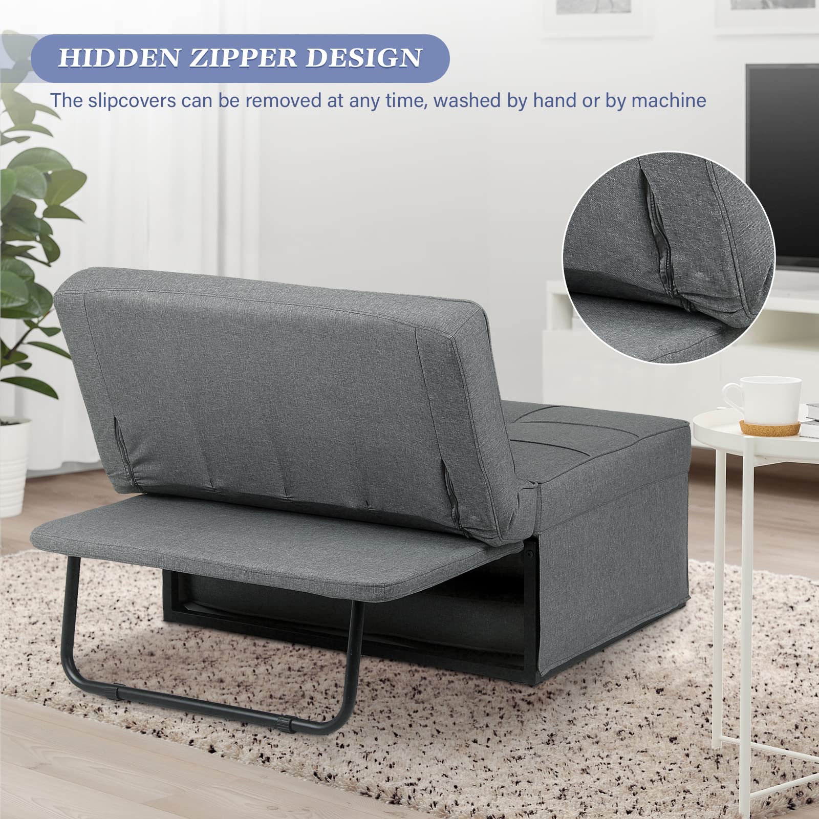 Saemoza 4-in-1 Convertible Sofa Bed - Multi-Functional Folding Ottoman Sleeper with Adjustable Backrest, Modern Space-Saving Furniture for Living Room, Small Apartment, Guest Room & Home Office - Light Gray