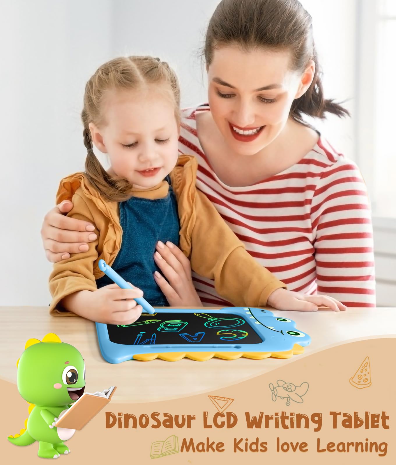 LEOMARON LCD Writing Tablet for Kids - Dinosaur Drawing Pad & Doodle Board, Educational Travel Toys for Boys & Girls Ages 3-7 | Birthday & Christmas Gift Idea | Perfect for Car Rides, Airplane Travel & Classroom Learning