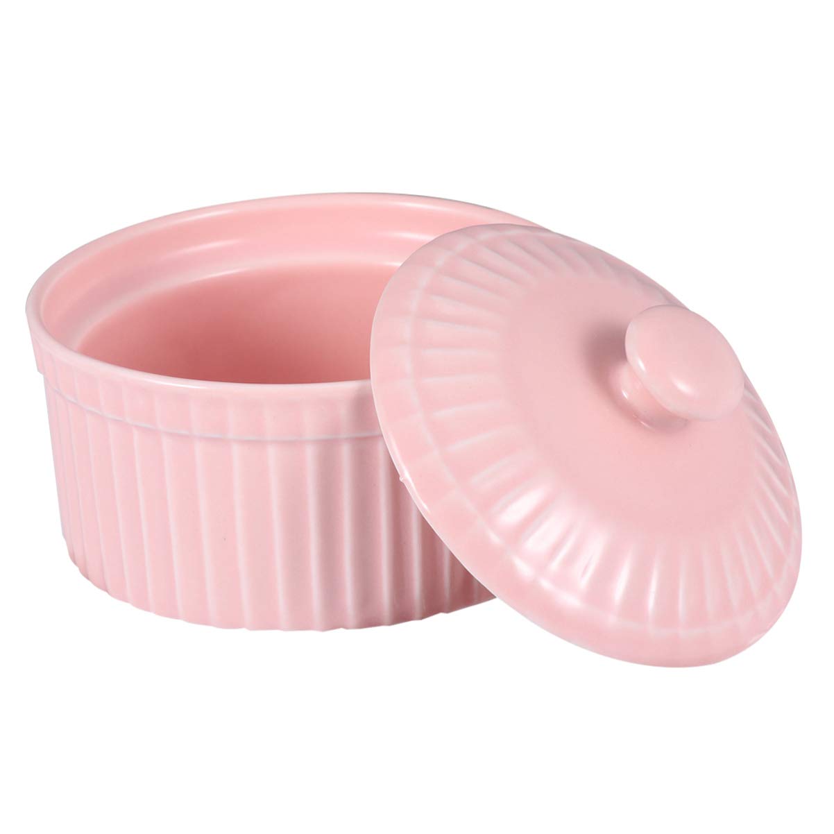Heat-Resistant Ceramic Ramekins Set - 6oz Small Bowls for Soup, Yogurt, Pudding & Desserts | Oven & Microwave Safe Kitchen Dinnerware with Lids | Perfect for Home Baking, Meal Prep & Party Serving (Pink)