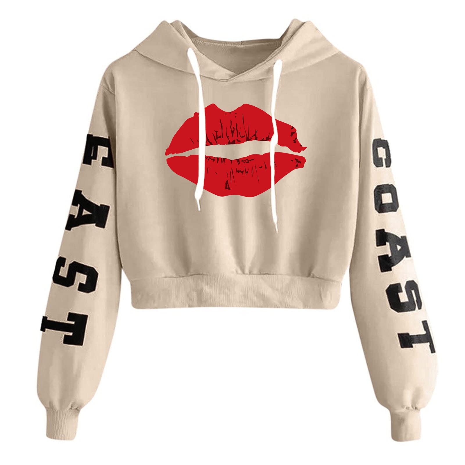 Women's Cropped Drawstring Hoodie - Y2K Printed Long Sleeve Sweatshirt | Casual Pullover Crop Top for Juniors | Perfect for Streetwear, Gym & Everyday Fashion