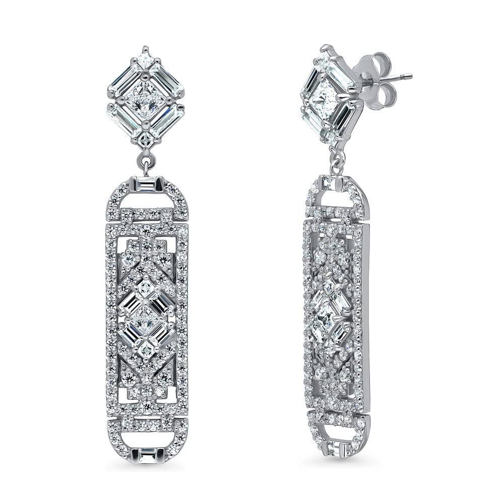 BERRICLE Sterling Silver Cubic Zirconia (CZ) Vintage Art Deco Dangle Drop Earrings for Women - Rhodium Plated Elegant Jewelry for Parties, Weddings & Special Occasions