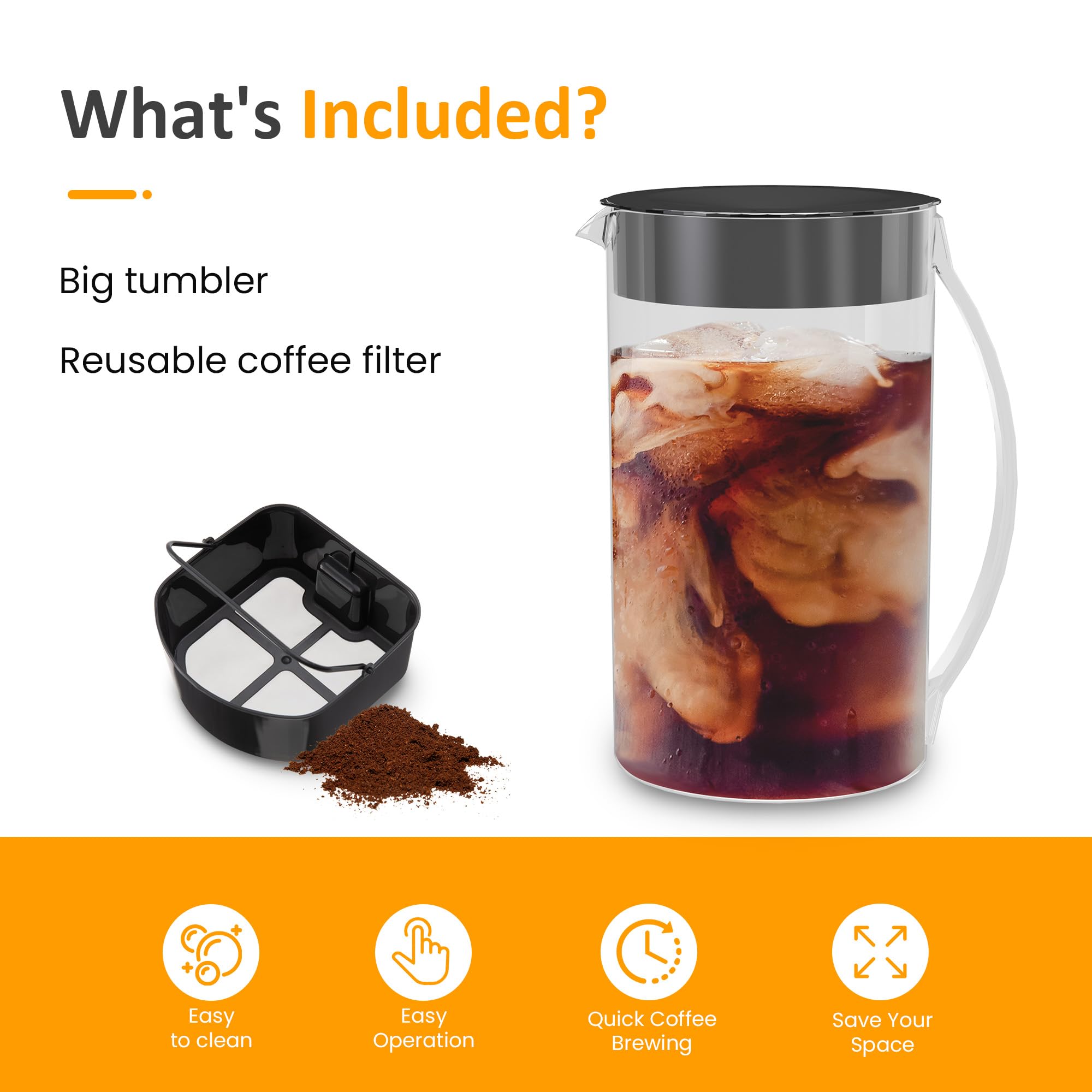 Sunvivi 3-in-1 Iced Tea & Coffee Maker with 2.5 Quart Pitcher - Strength Selector for Brewing Tea, Coffee, Lattes & Lemonade | Perfect for Home, Office & Outdoor Use