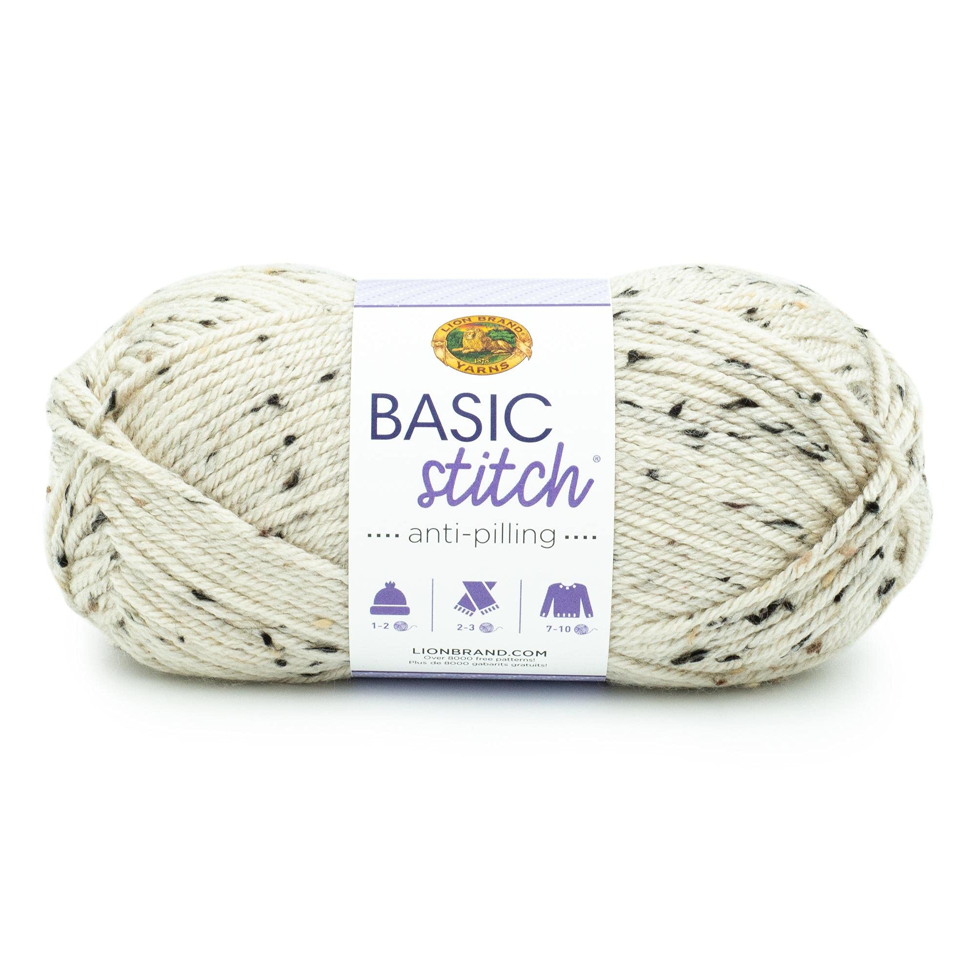 Lion Brand Yarn Basic Stitch Anti-Pilling Knitting & Crochet Yarn - 1 Pack Almond Tweed - Soft DIY Yarn for Scarves, Blankets, Sweaters & Home Decor Projects