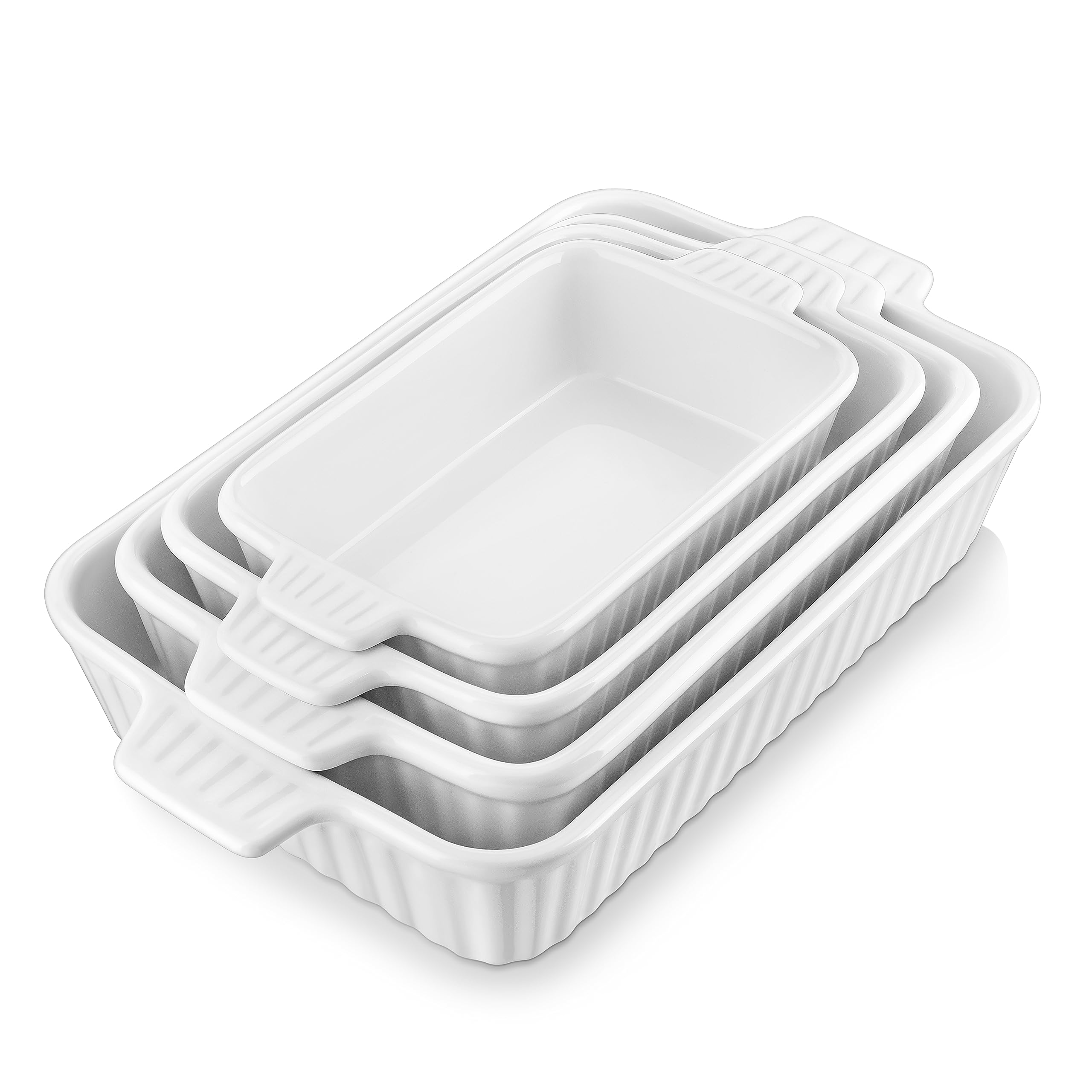 MALACASA 4-Piece Porcelain Casserole Dish Set - Oven Safe Rectangular Baking Pans for Lasagna, Cakes & More (9.4