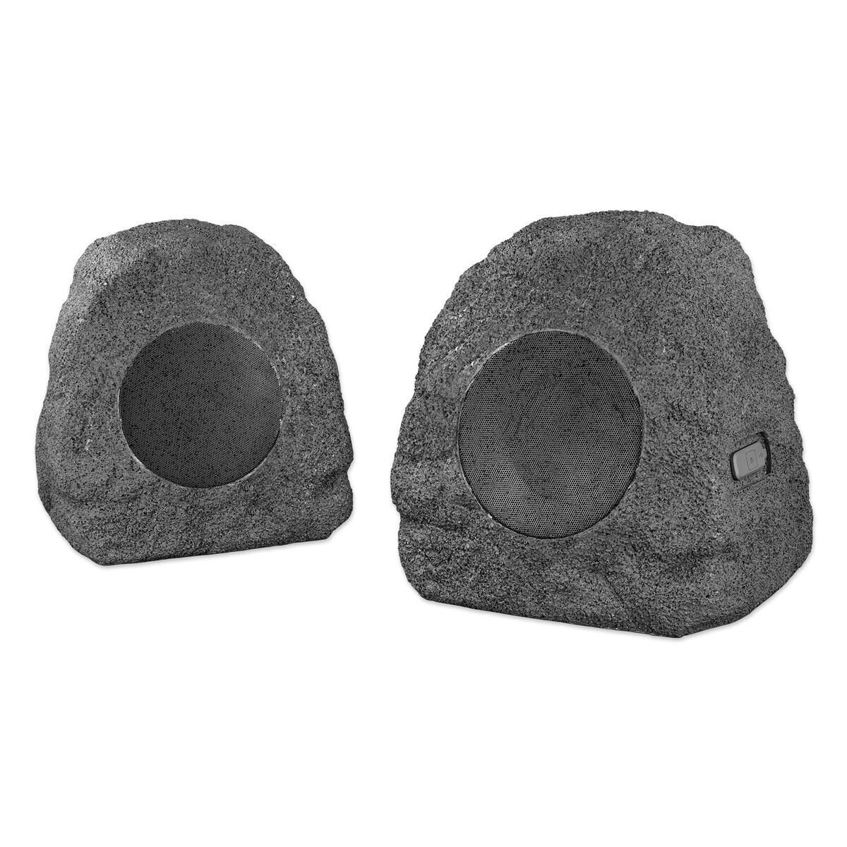 Premium 5-Watt Bluetooth Outdoor Rock Speakers - Wireless Pair with 5200mAh Rechargeable Battery & AC Adapter - Weatherproof Garden, Patio & Poolside Speakers for Outdoor Entertainment - Charcoal Gray