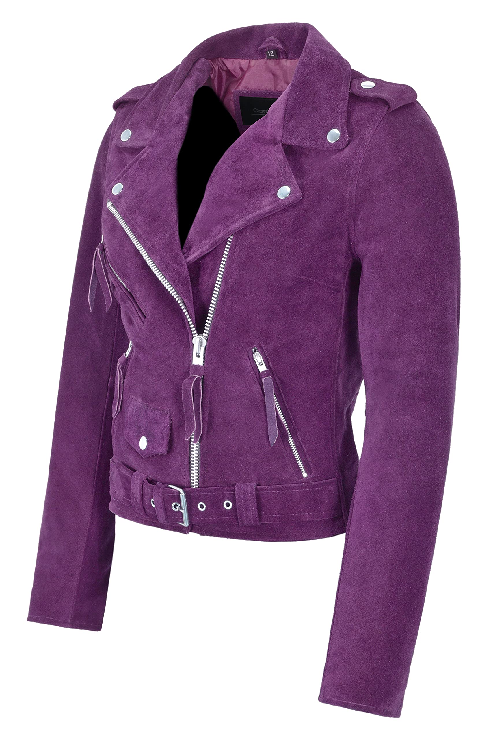 BRANDO Women's Purple Cow Suede Leather Biker Jacket | Fashionable & Stylish Outerwear for Casual Wear, Motorcycle Riding & Night Out