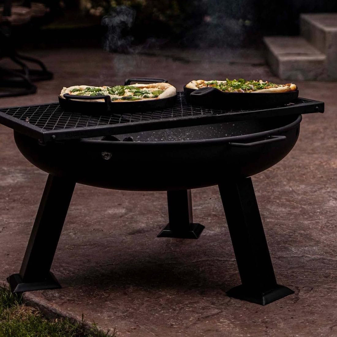 Barebones Heavy Duty Fire Pit Grill for Outdoor Cooking - Camping, Backyard BBQ, Open Pit Grilling & More - Perfect for Campgrounds, Picnics & Patio Gatherings
