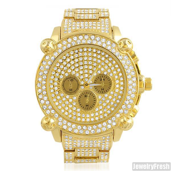 Luxury Gold Jumbo Chrono Full Iced Men's Hip Hop Watch - Stylish Statement Piece for Parties, Gifts & Urban Fashion