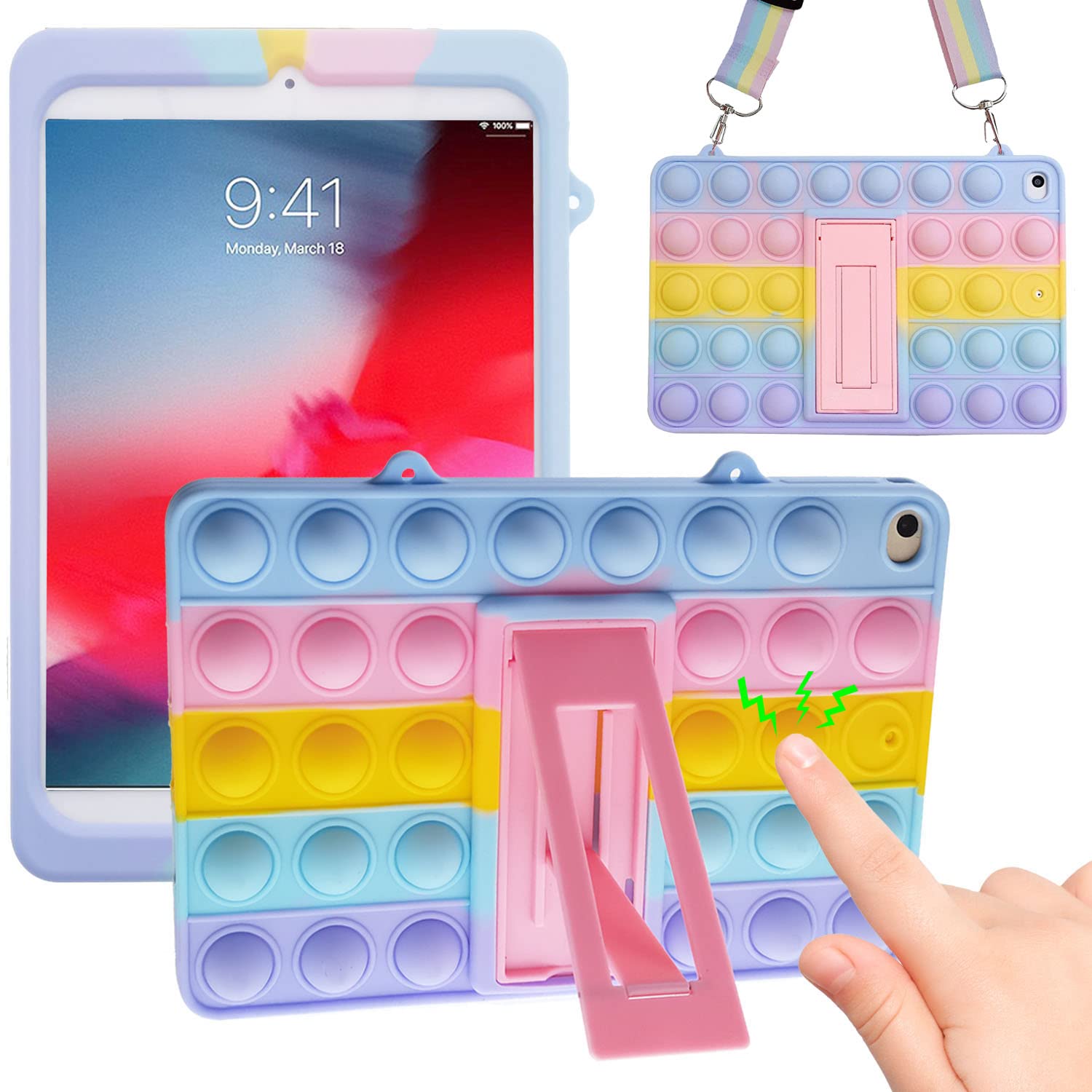 **Pop It iPad Air 5th/4th Gen Case (2022/2020) - Cute Silicone Tablet Cover with Fidget Toy, Stand & Shoulder Strap for Apple iPad Air 10.9