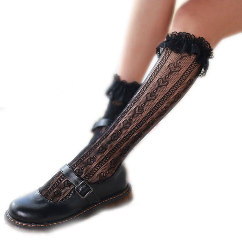 BLESSI Girls Lace Tube Socks - Knee High Stockings for Lolita Fashion, Cosplay & School Uniform Outfits - Comfortable Cotton Blend Socks for Teens & Kids