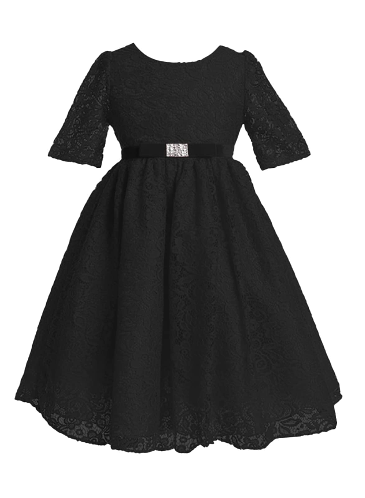 Elegant Short Sleeve Lace Graduation Dress for Girls - Perfect for Weddings, Birthday Parties & Summer Events | Floral Tea-Length Formal Dress for Special Occasions