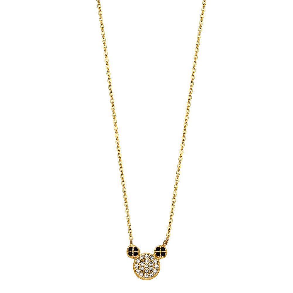 FB Jewels 14K Yellow Gold Floating Cubic Zirconia CZ Mouse Charm Chain Necklace - 17 Inch Elegant Dainty Jewelry for Women, Perfect Gift for Birthday, Anniversary & Valentine's Day