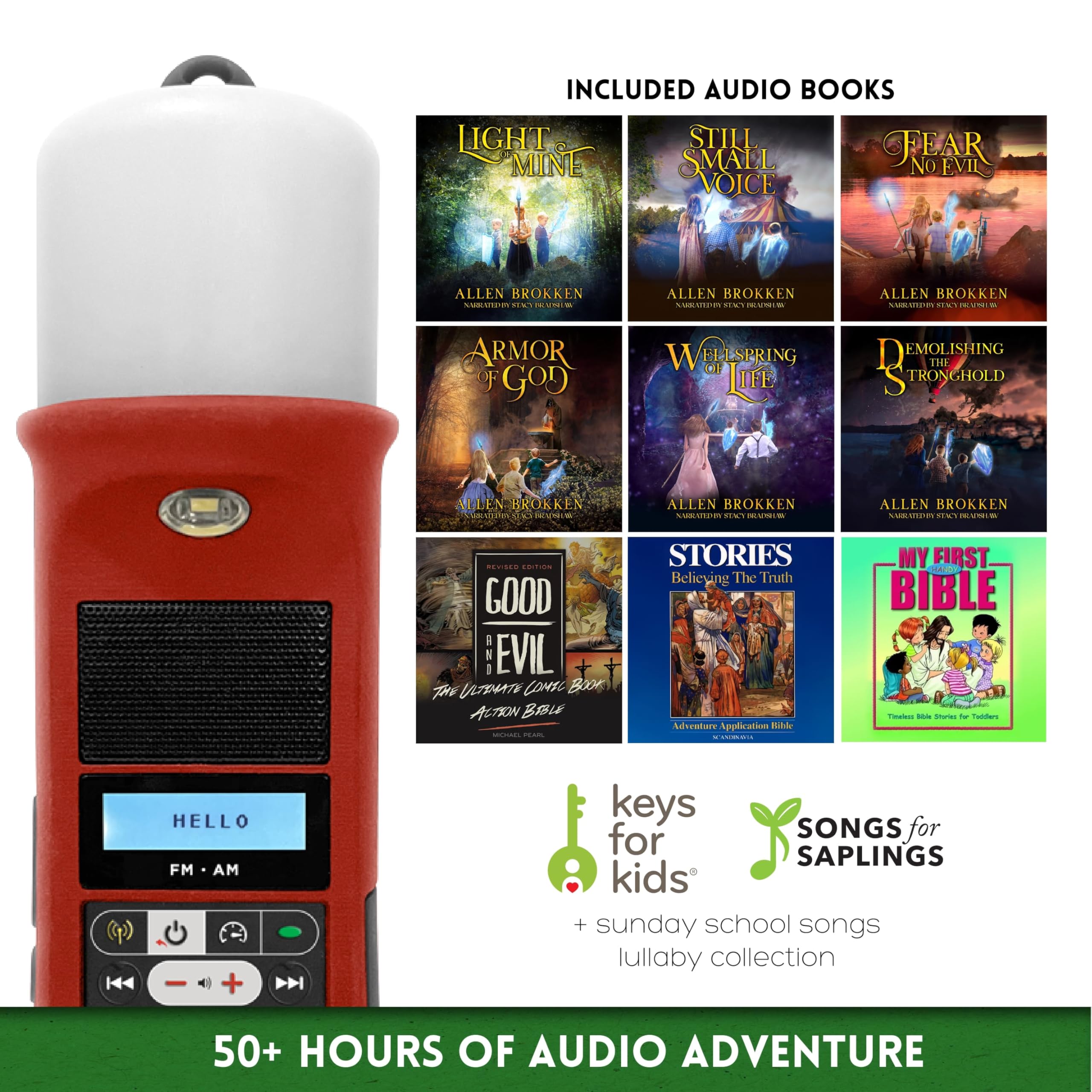 Solar-Powered Towers of Light Bible Storyteller Lantern & Radio with Family Bible Collections - MegaVoice LifeLight for Camping, Emergency & Outdoor Devotions
