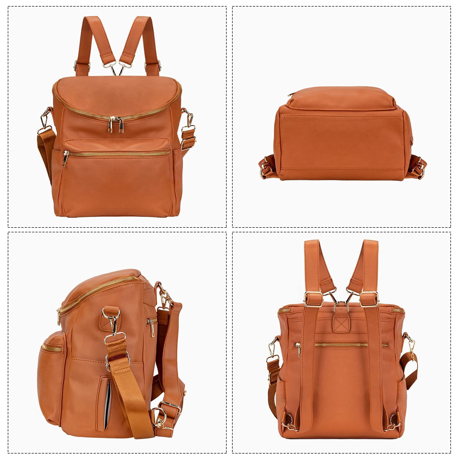 Minsong Diaper Bag Backpack - Stylish Leather Baby Bag for Moms, Large Travel Backpack with Organizer & Changing Pad - Perfect for Daycare, Travel & On-the-Go Parenting