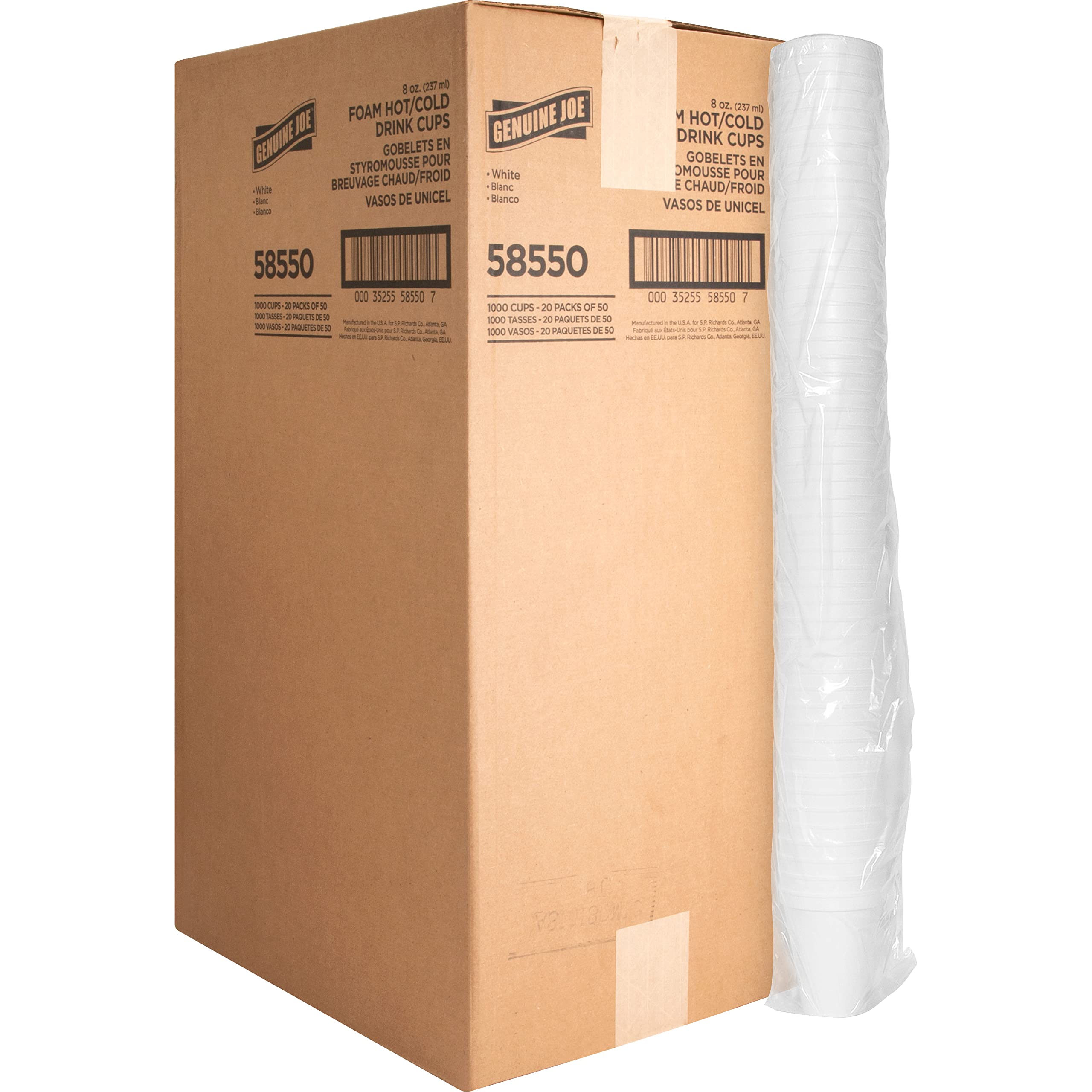 Genuine Joe GJO58550 8 oz Hot & Cold Foam Cups - Insulated Disposable Coffee Cups for Hot Beverages, Iced Drinks, Office Coffee Break, Party Supplies, and Takeout