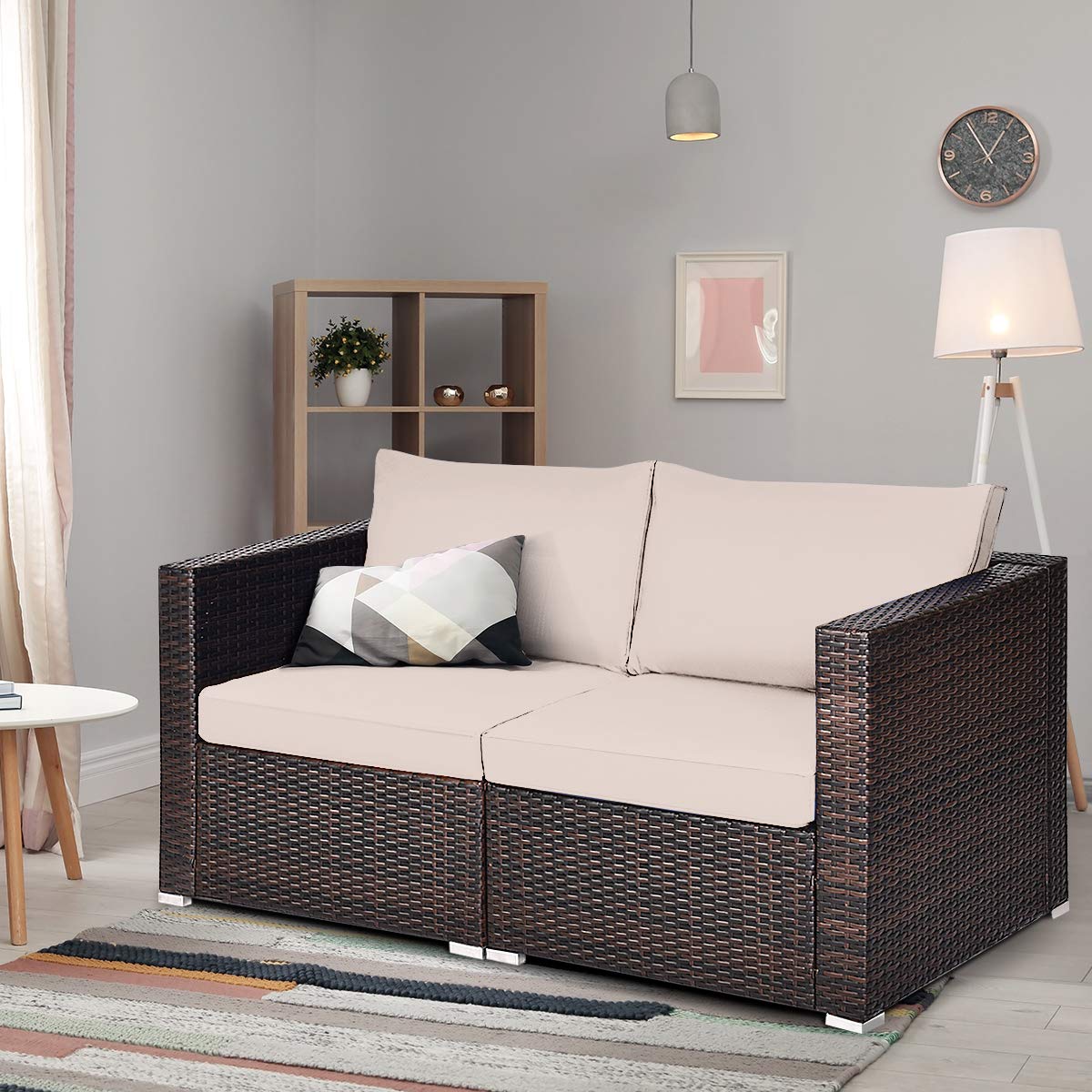 Tangkula 2-Piece Wicker Loveseat Set with Removable Cushions - Outdoor Patio Furniture Rattan Sofa for Balcony, Deck, Garden & Poolside - Perfect for Relaxing, Entertaining and Sunbathing