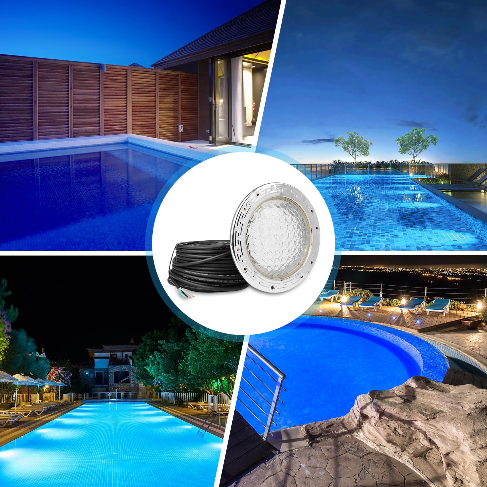 50FT 120V White Inground Pool Light - 10 Inch Underwater Swimming Pool & Spa Light Replacement for Crystal Clear Night Swimming | Perfect for Backyard, Resort & Commercial Pools