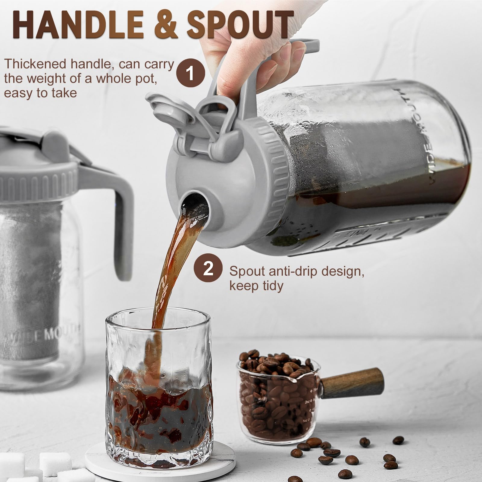 Stainless Steel Cold Brew Coffee Maker 64oz - Leakproof & Easy Clean for Home & Office