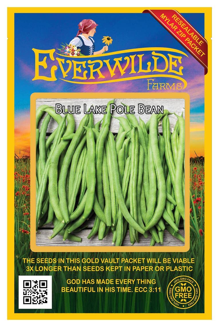 Everwilde Farms - 100 Blue Lake Pole Bean Seeds - Non-GMO, Heirloom, High Germination Rate - Gold Vault Jumbo Seed Packet - Perfect for Home Gardening, Vertical Trellis Planting & Fresh Vegetable Harvest