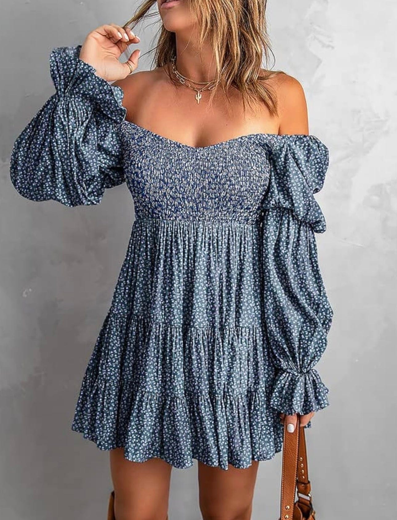 Off the Shoulder Tube Top Dress with Ruffle Puff Sleeves - Women's Summer Boho Floral Dress for Beach, Party & Date Night